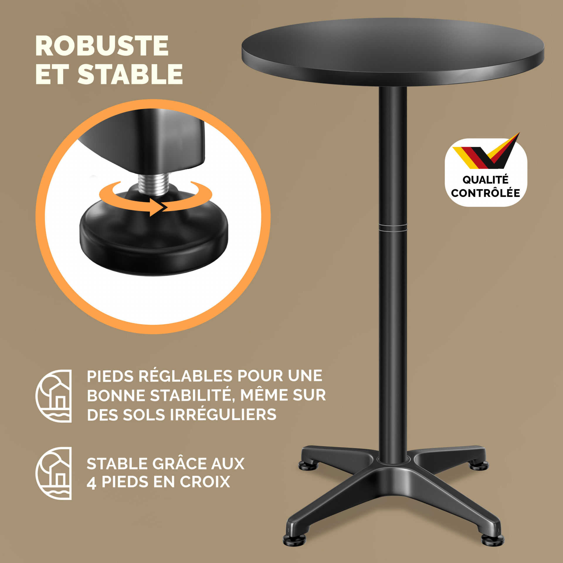 Stehtisch 2er-Set Ø60cm höhenverstellbar 70/115cm Alu Schwarz