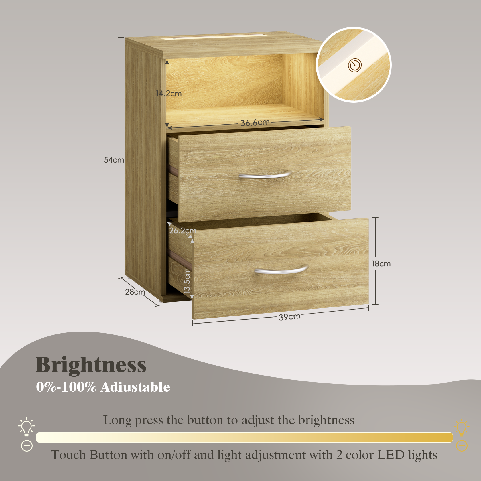 Nachttisch Jamie Eiche 55x40x28cm