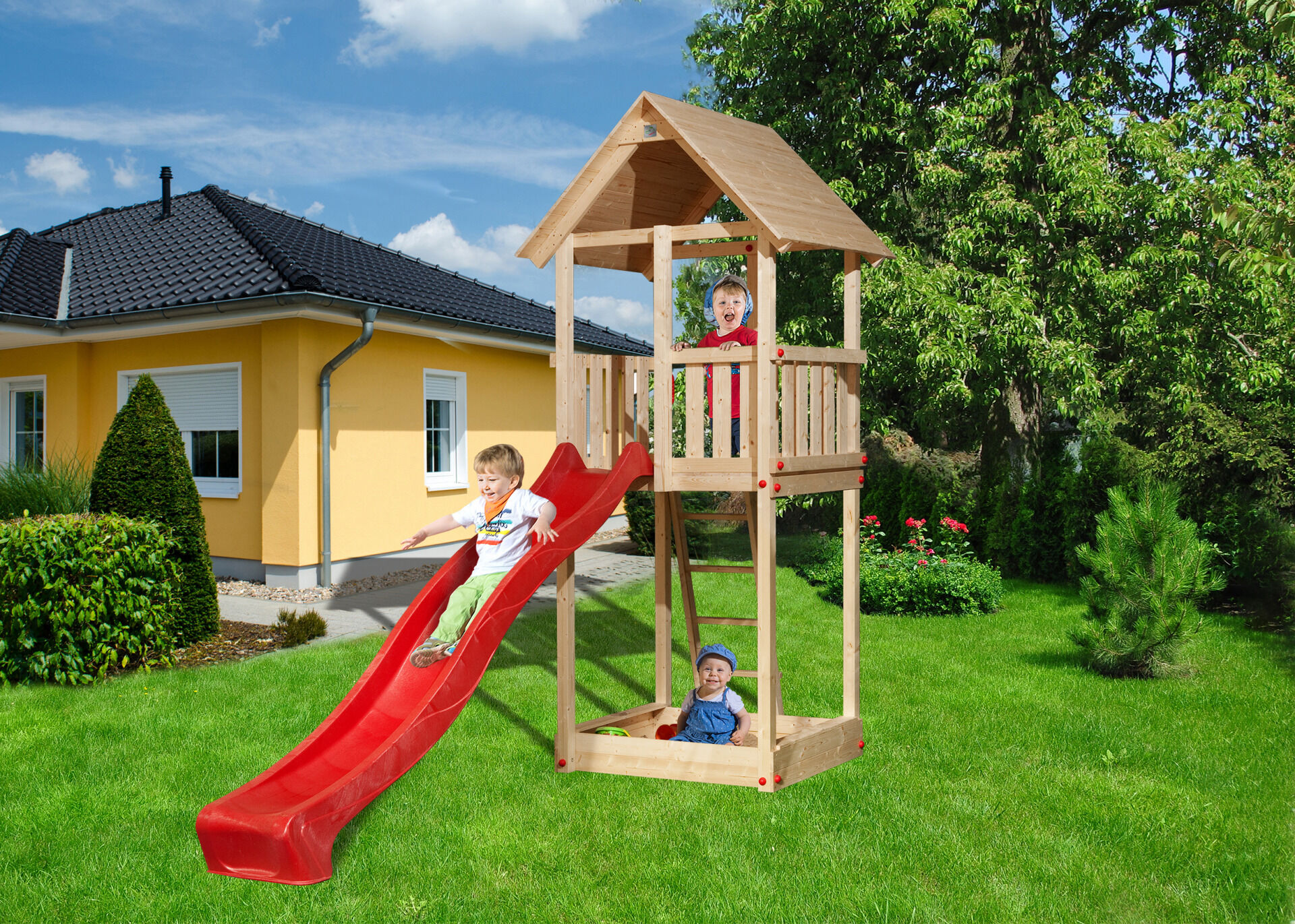 Tabaluga Drachenturm mit Satteldach, natur, Sparset inkl. Wellenwasserrutsche ca. 290 cm, Farbe grün