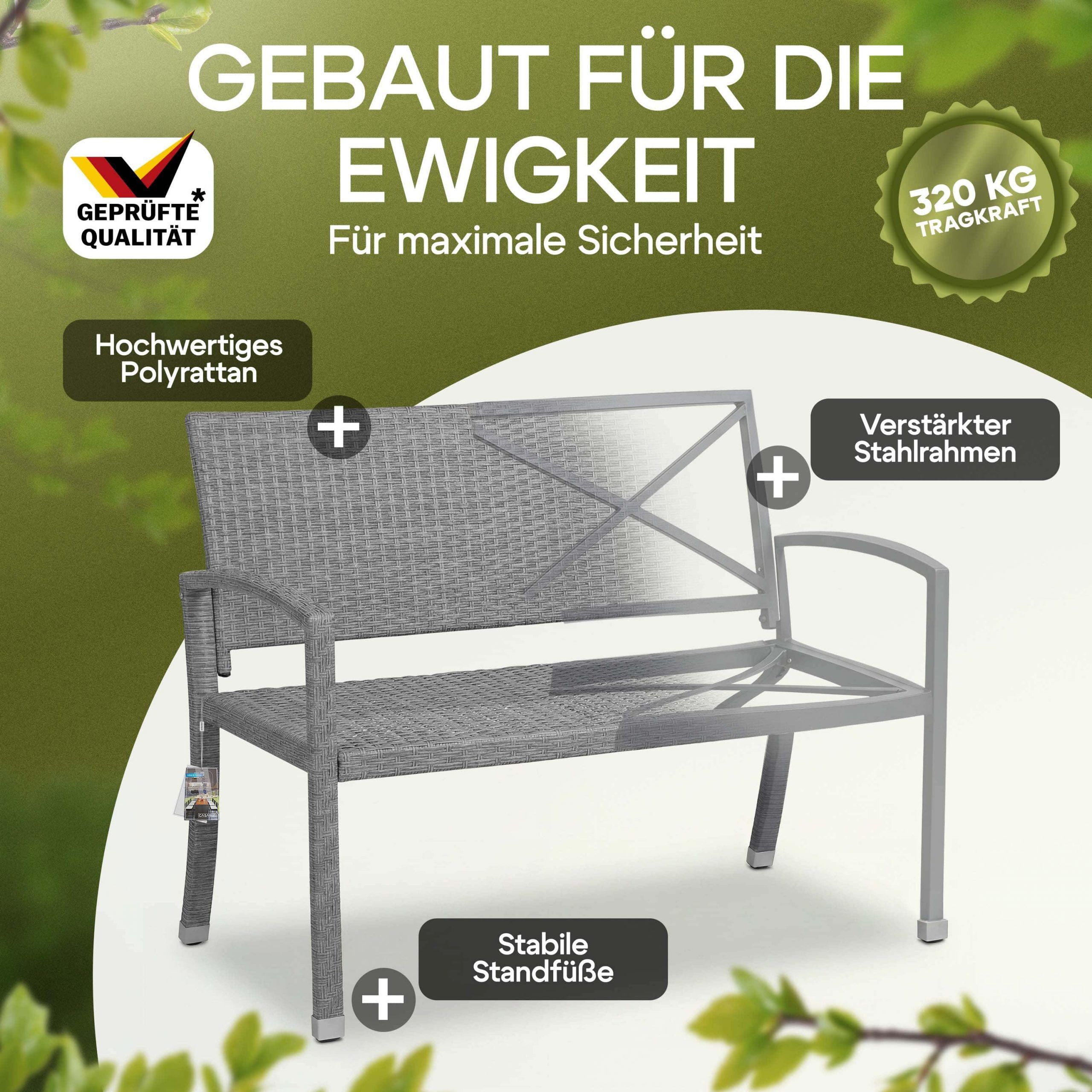 Polyrattan Gartenbank Grau 122x58x87cm