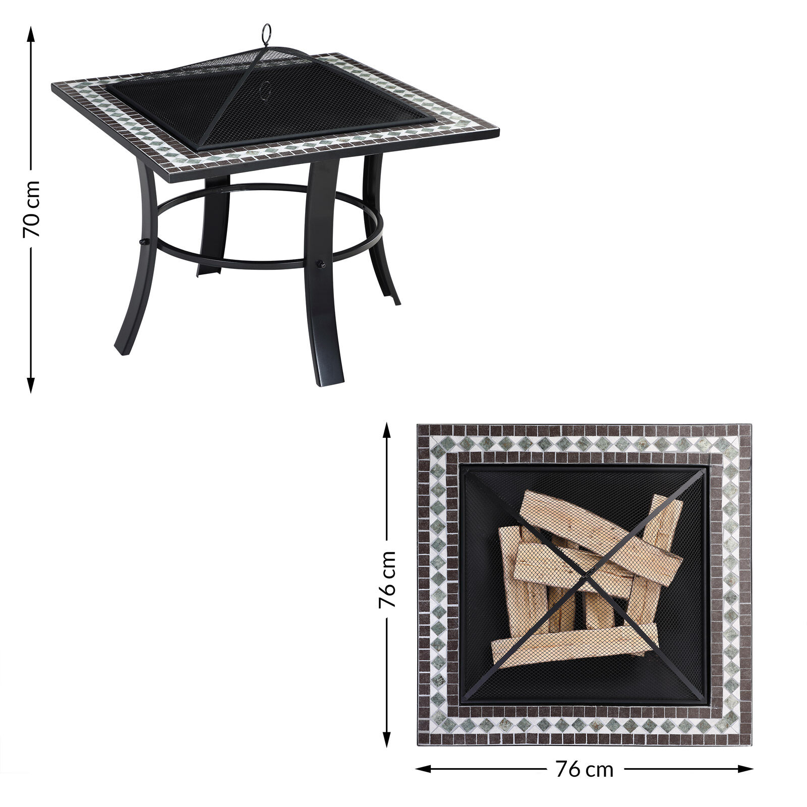 Feuerschale Mosaik Runedak Stahl 76x76cm