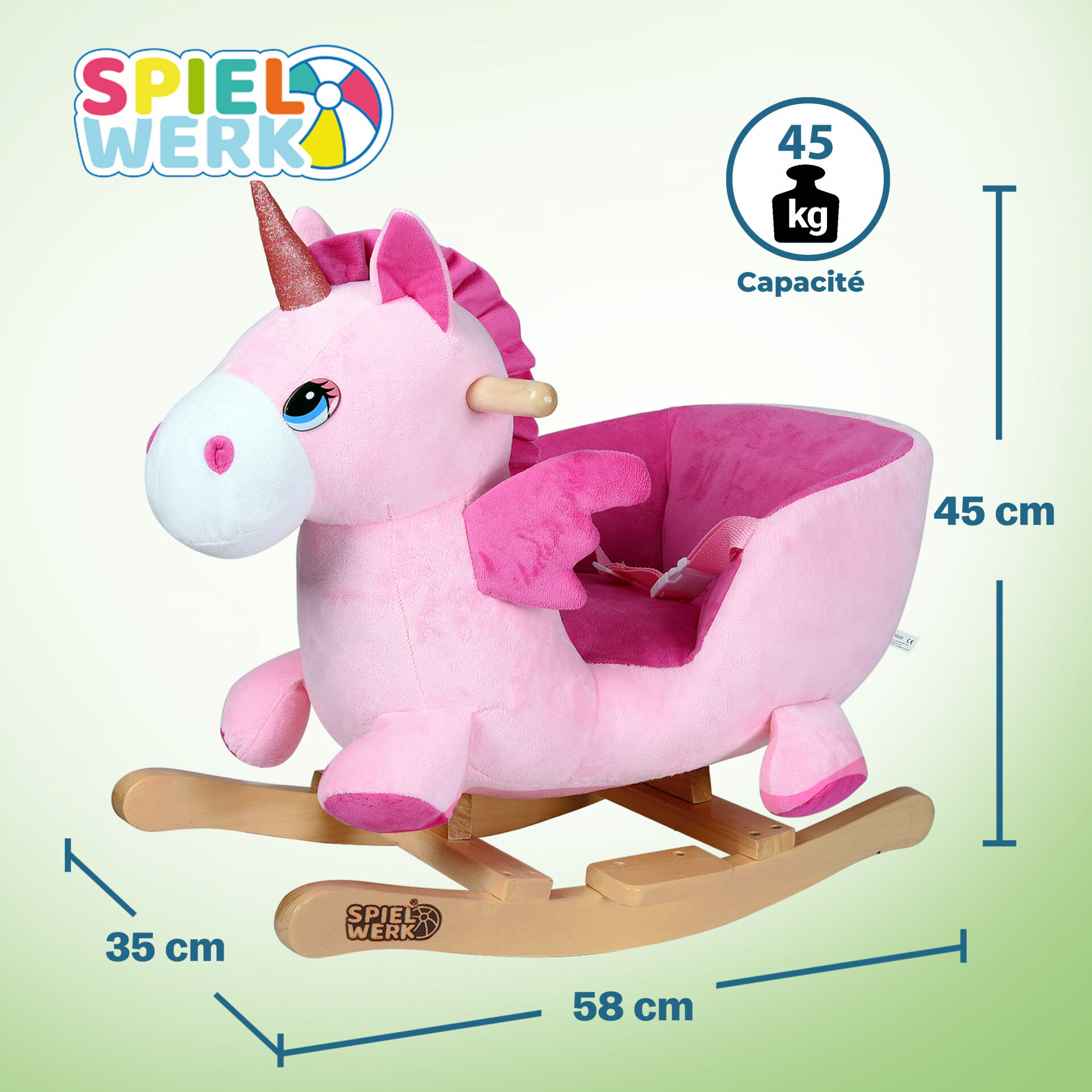 Schaukeltier Einhorn Rosa mit Sicherheitsgurt