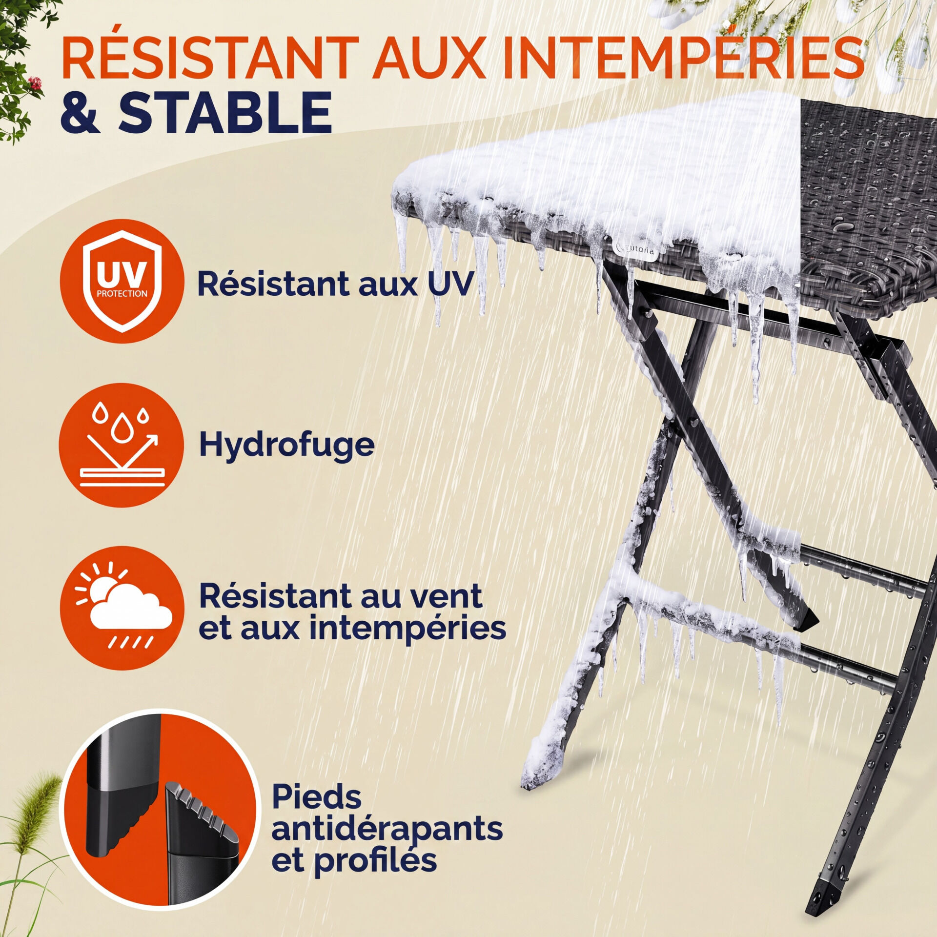 Polyrattan Klapptisch Rom Schwarz 75x65x65cm
