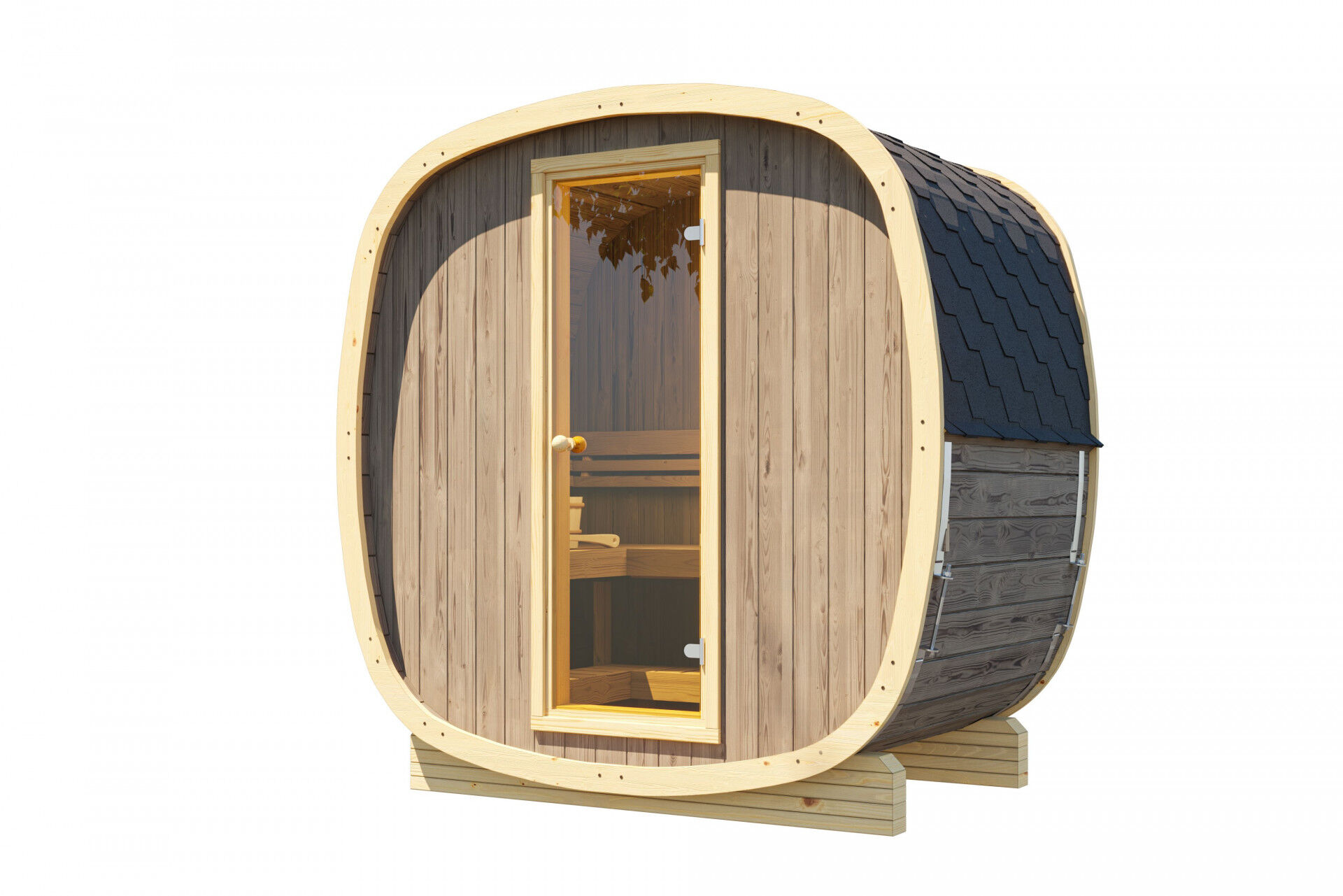Finn Art Fasssauna Quadro 130 Standard, Thermoholz mit Glastür, freigestellt