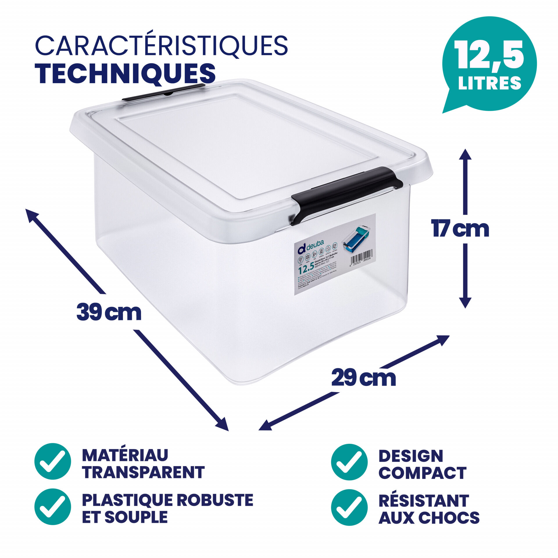 Aufbewahrungsbox 39x29x17cm 12,5L transparent stapelbar BPA-frei