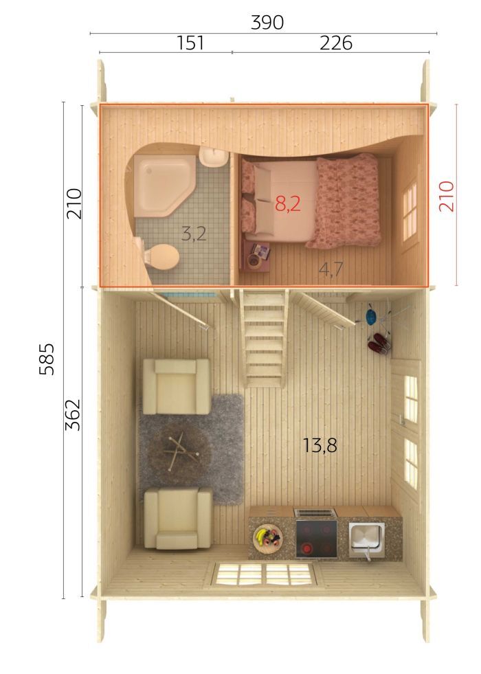 Palmako Ferienhaus Sandra 29,9 m² Innenansicht