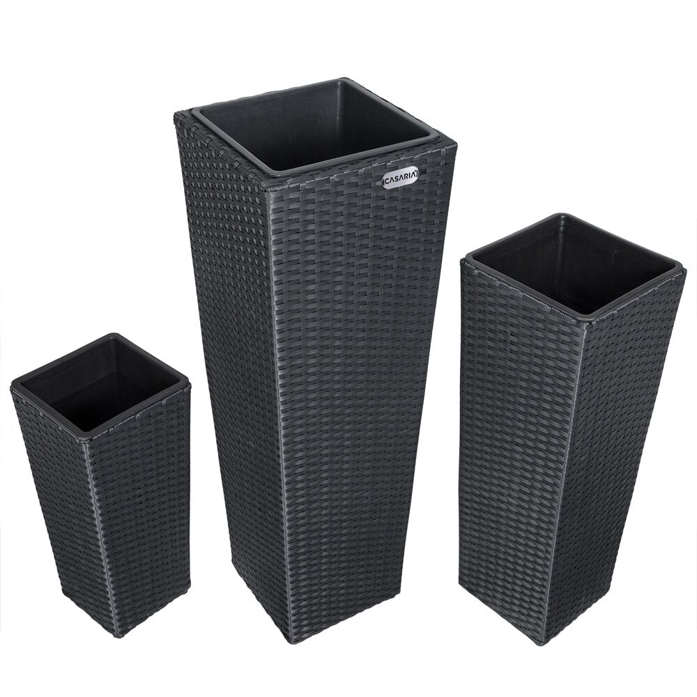 Polyrattan Blumentopf 3er-Set Schwarz