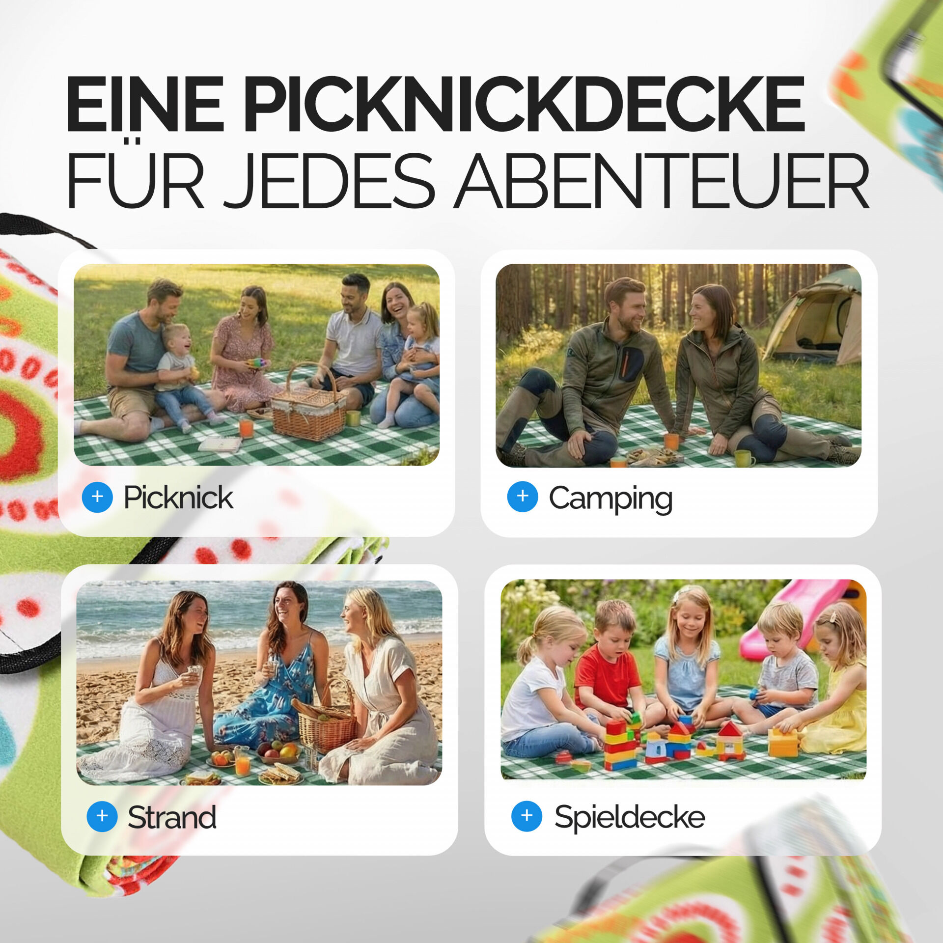 Picknickdecke Blumen 2x2m