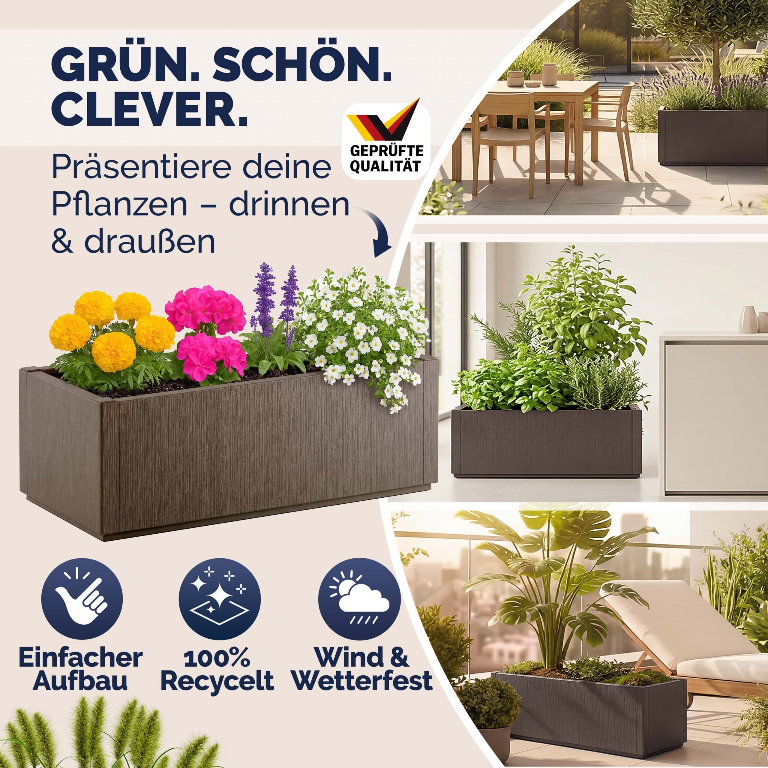 Blumentopf Ethica Braun Kunststoff 80x36x36cm