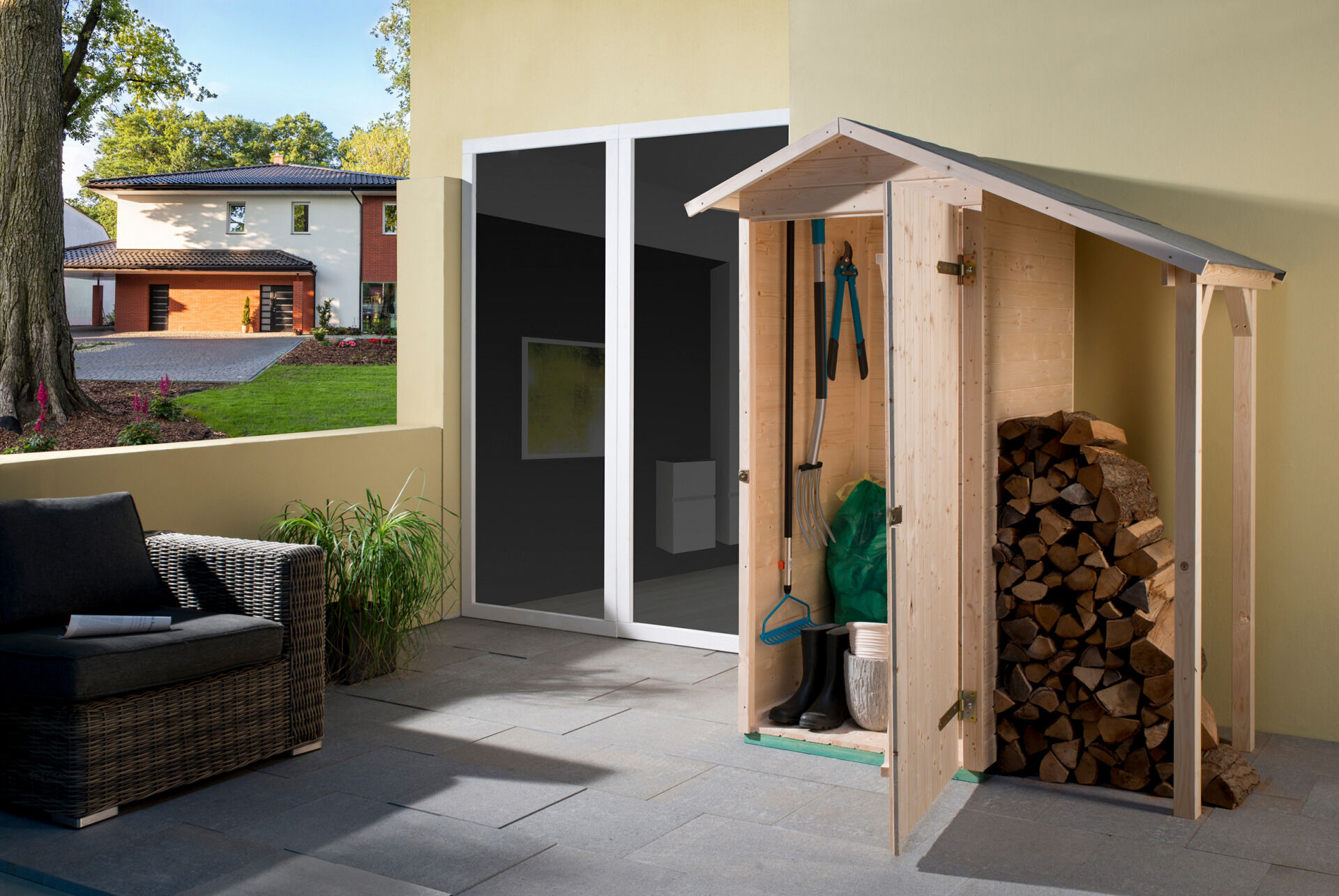 weka Garten-/Terrassenschrank 351 A Gr.1 Satteldach, 14 mm, ET, Schleppdach 50 cm