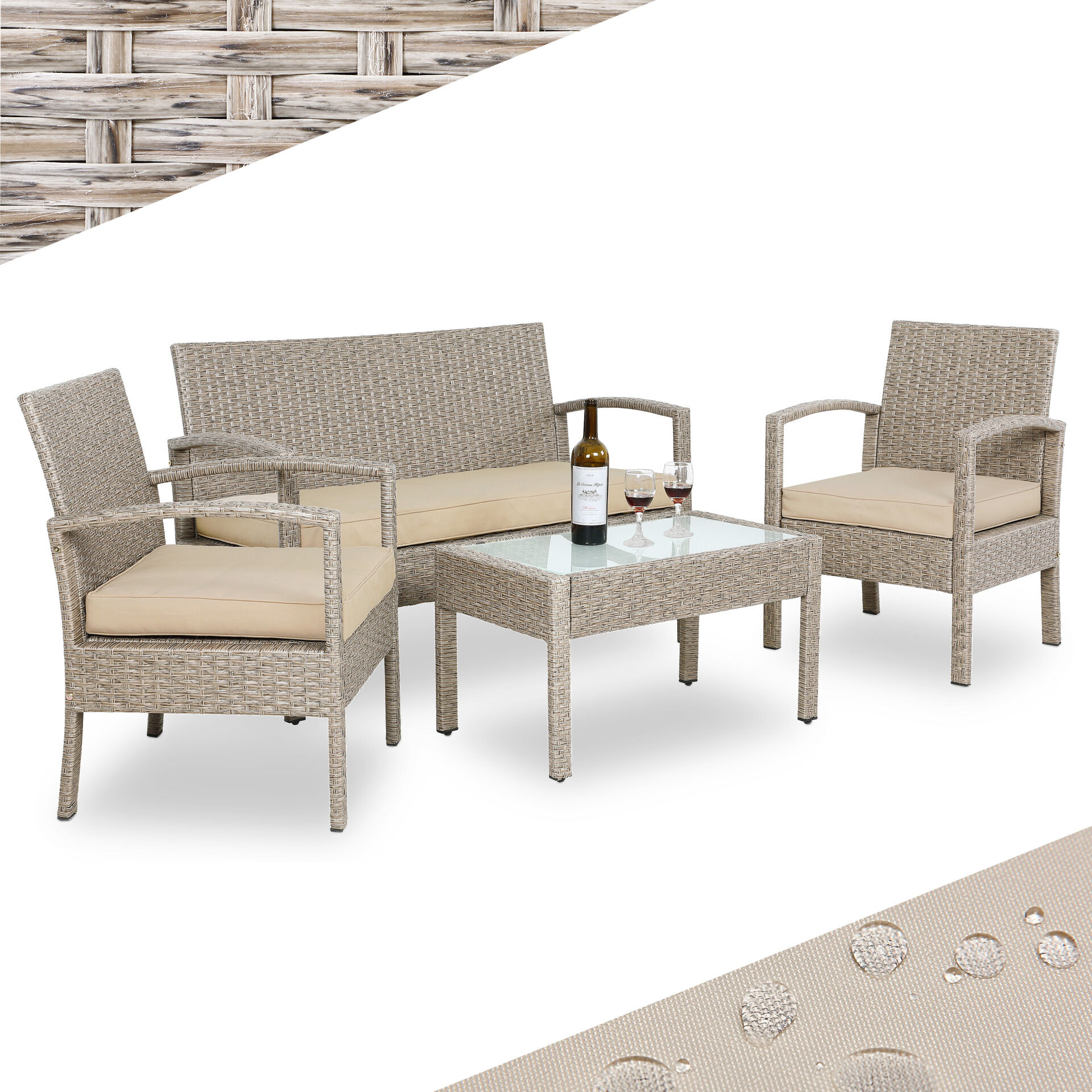 Polyrattan Garten-Sitzgruppe 4-tlg Creme
