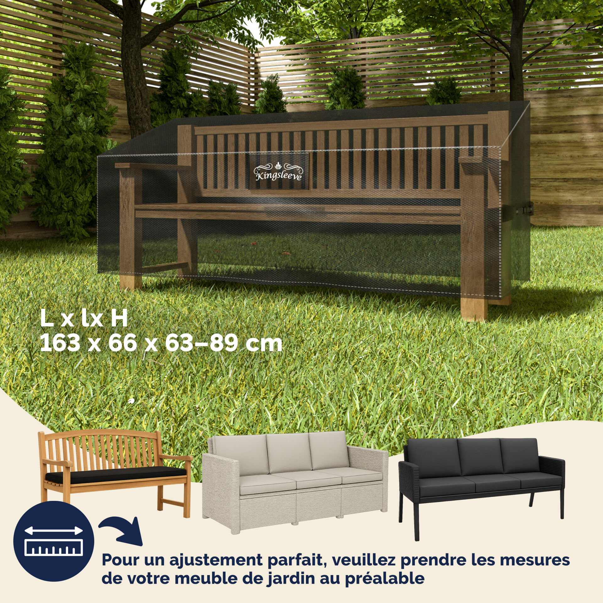 Abdeckplane Gartenbank Anthrazit 163x66x63/89cm 9100mm Wassersäule