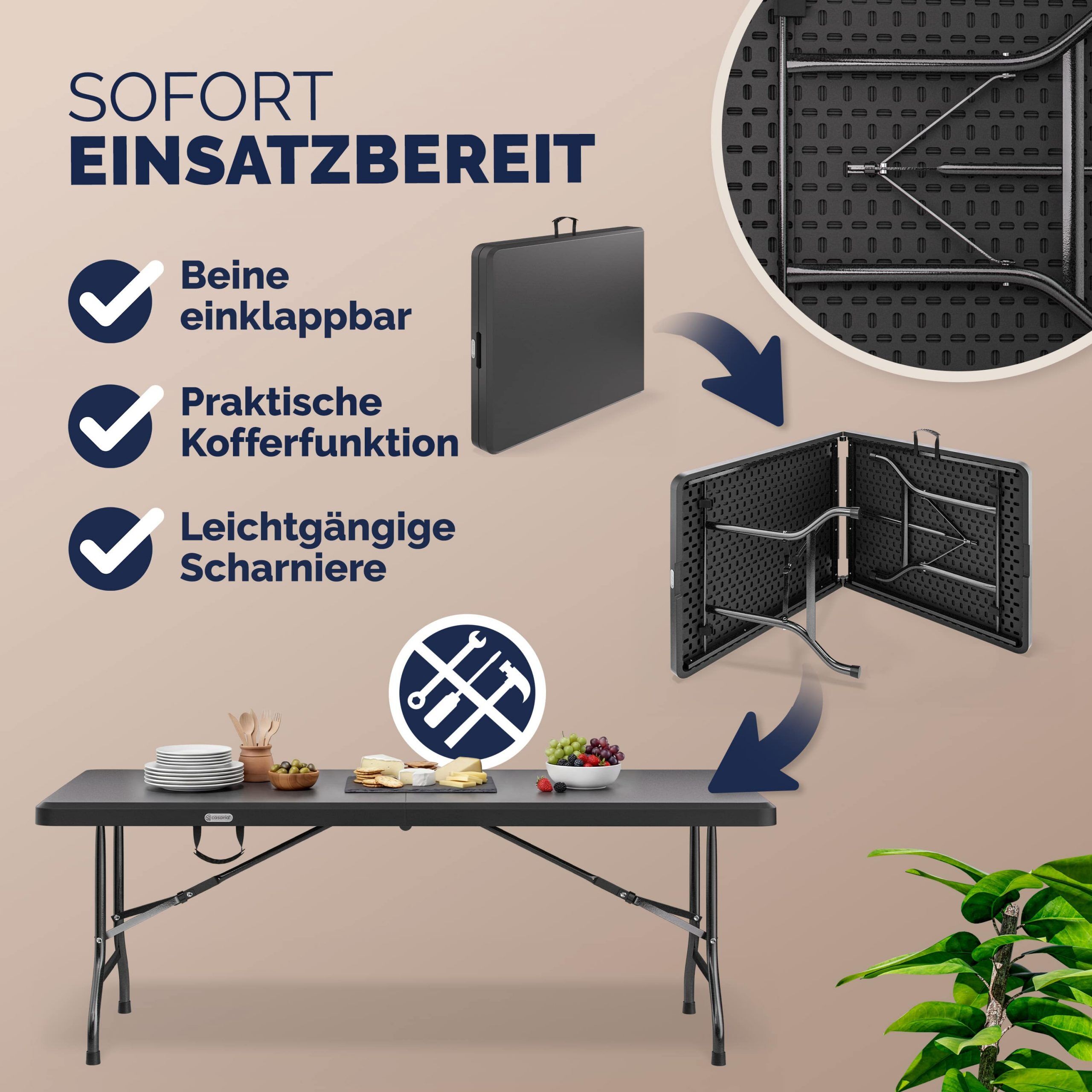 Klapptisch Anthrazit Kunststoff 183x75x73cm