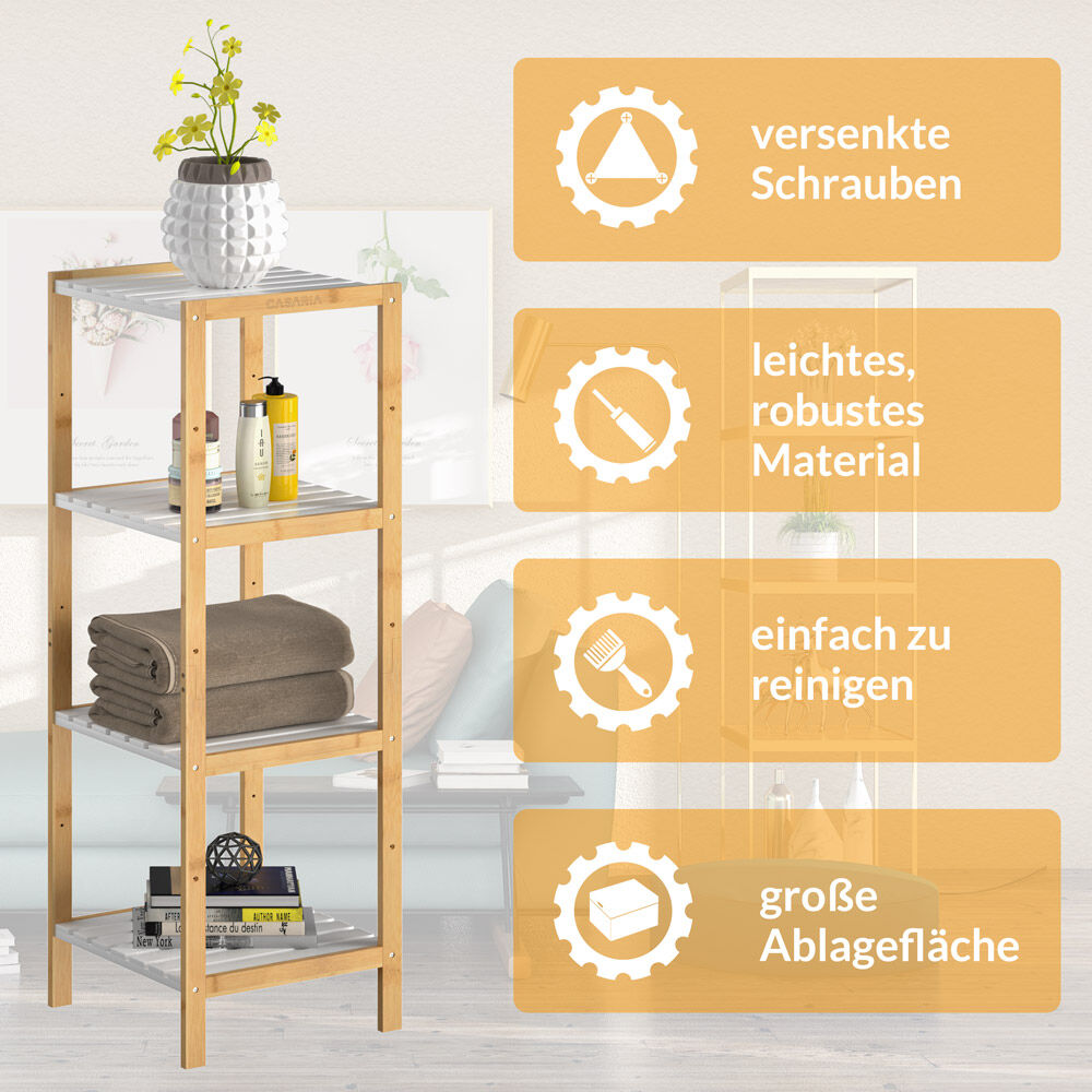 Standregal Bambus Weiß 110x33x34cm