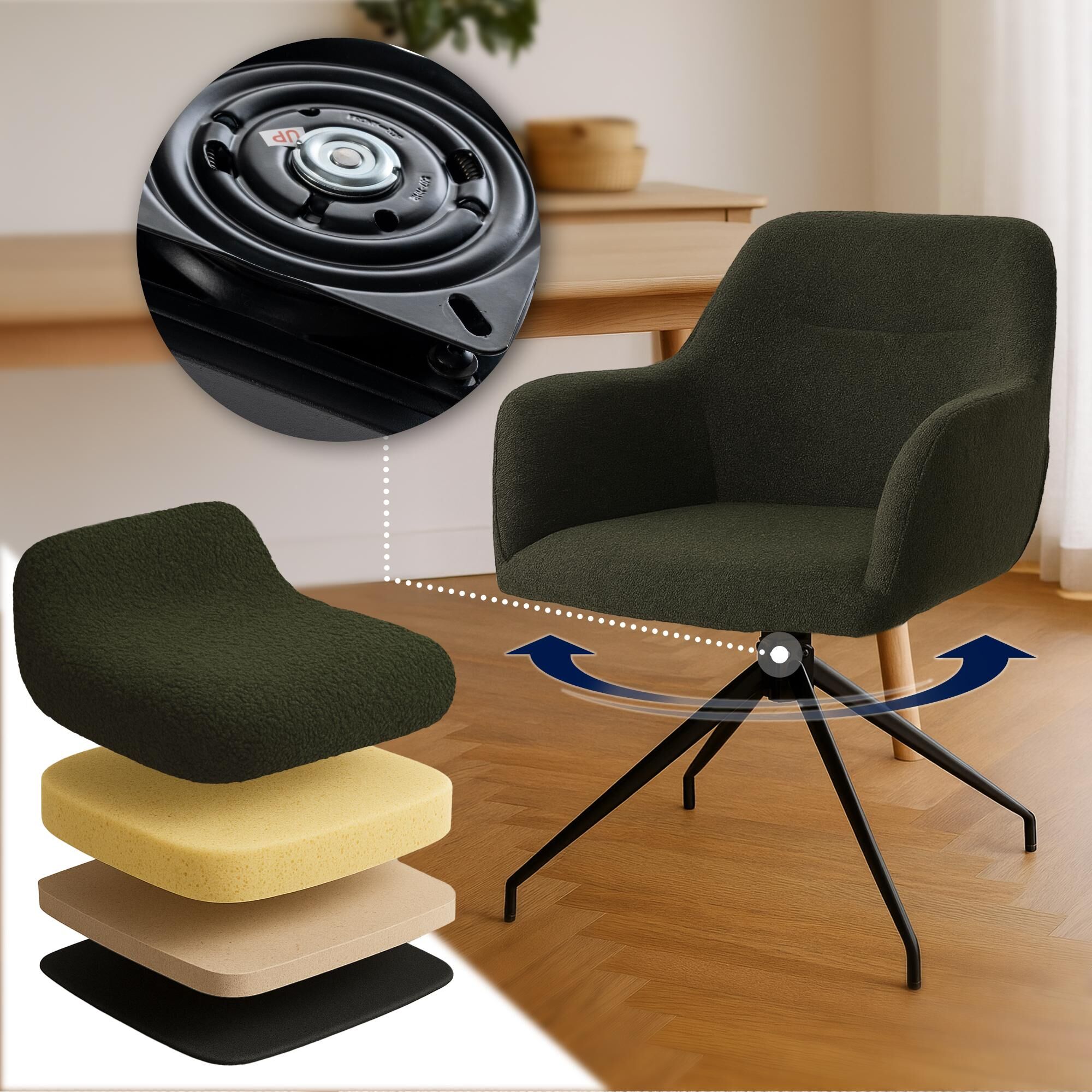 Esszimmerstuhl Merlinda Stoff Teddy, dunkelgrün