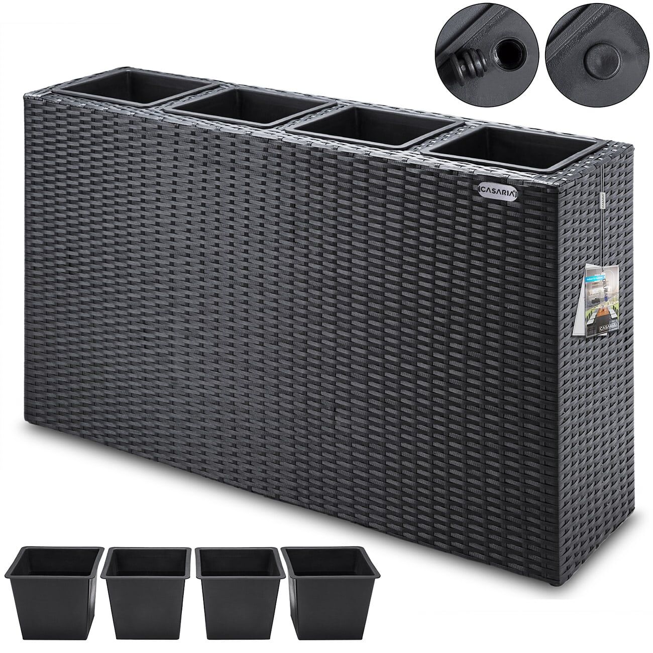 Polyrattan Blumentopf Schwarz 95x27x60cm