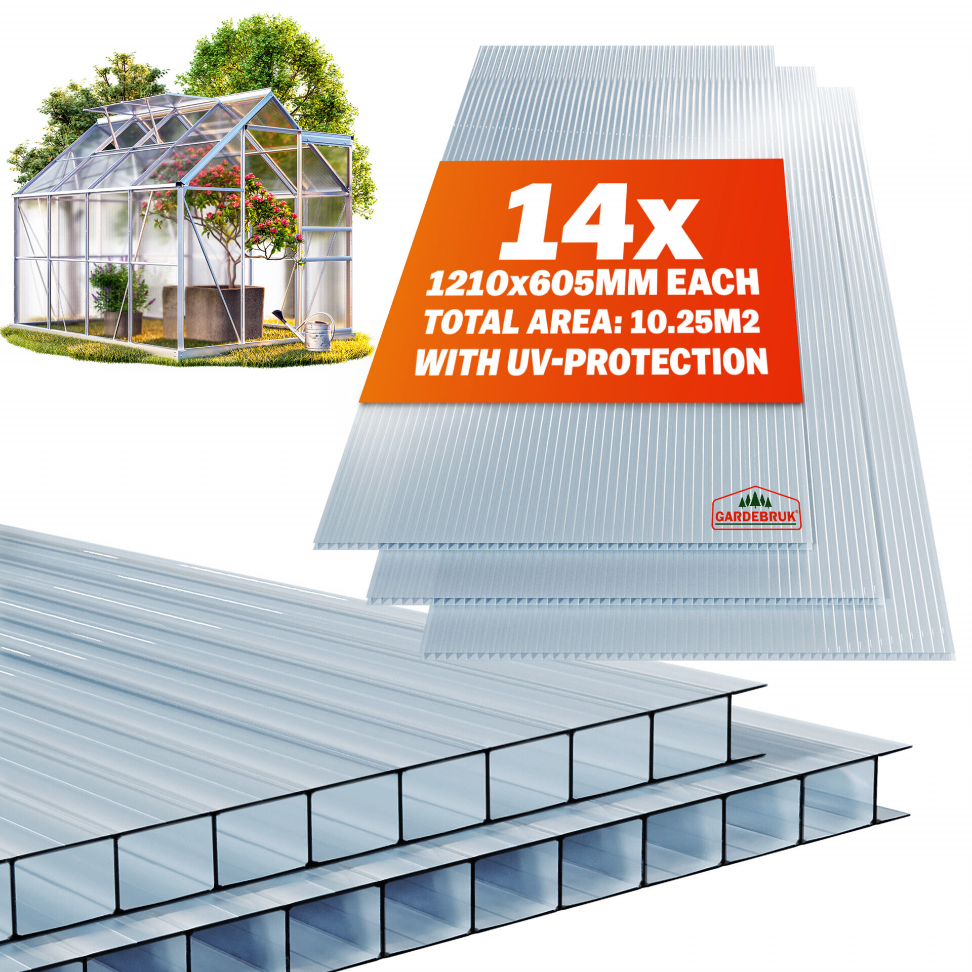 Doppelstegplatten 14er-Set 4mm transparent 25m² UV-beständig bruchfest