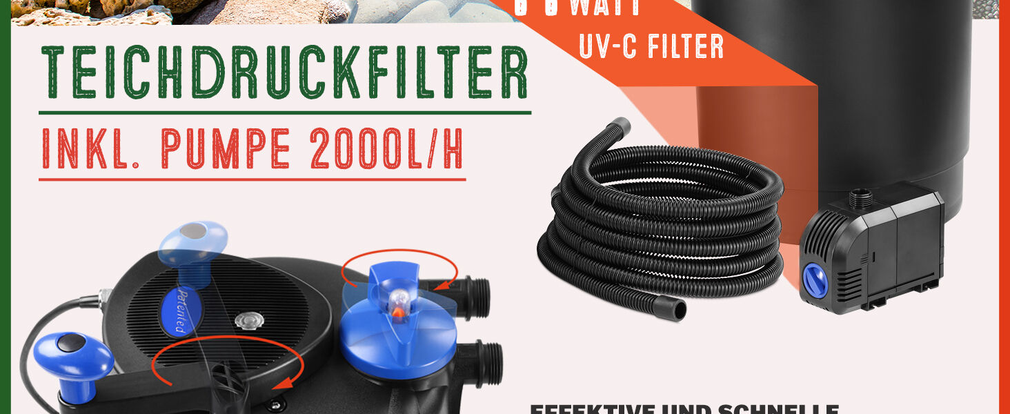 Teichdruckfilter Komplettset 2000L/h