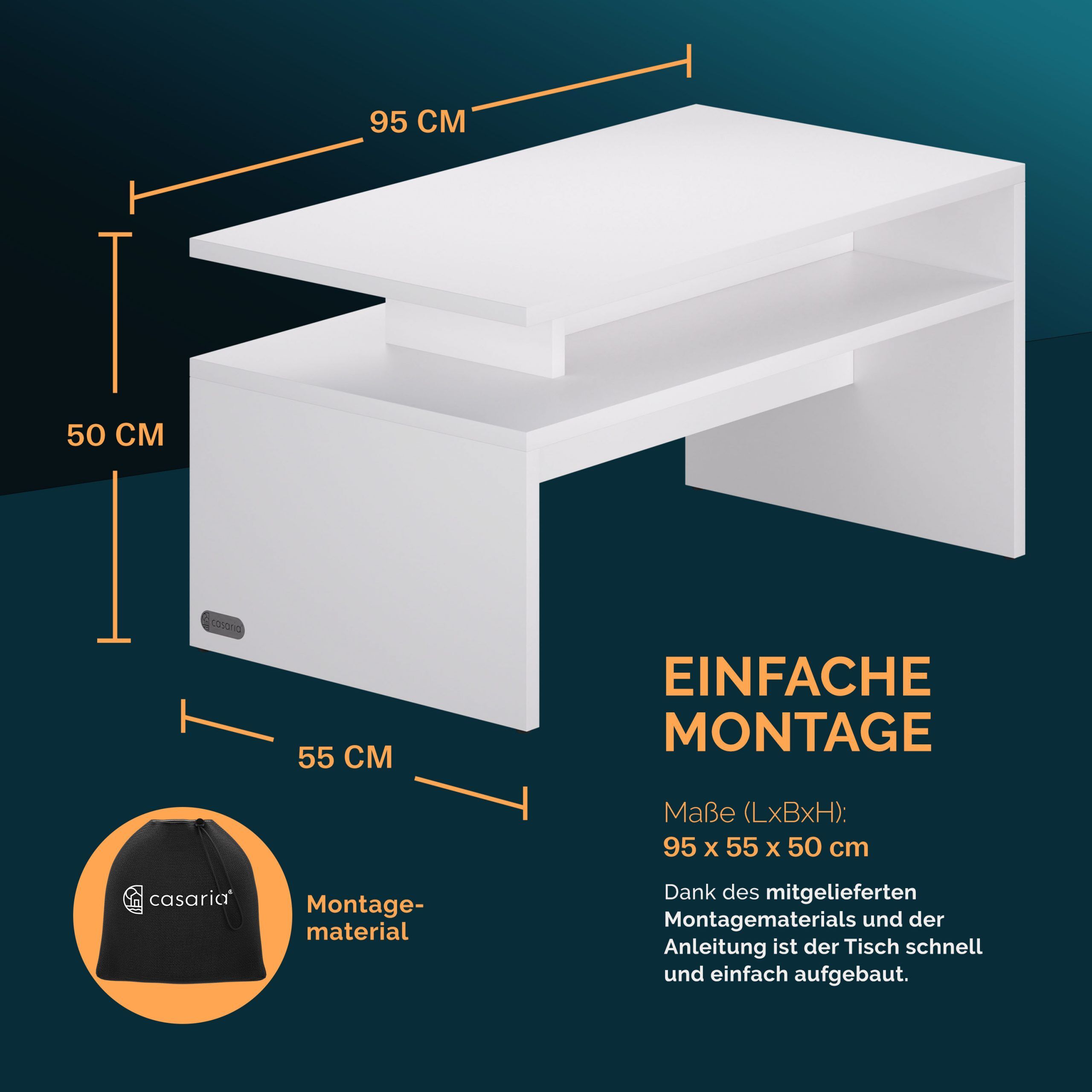 Couchtisch Sacramento Weiß 95x55x50cm
