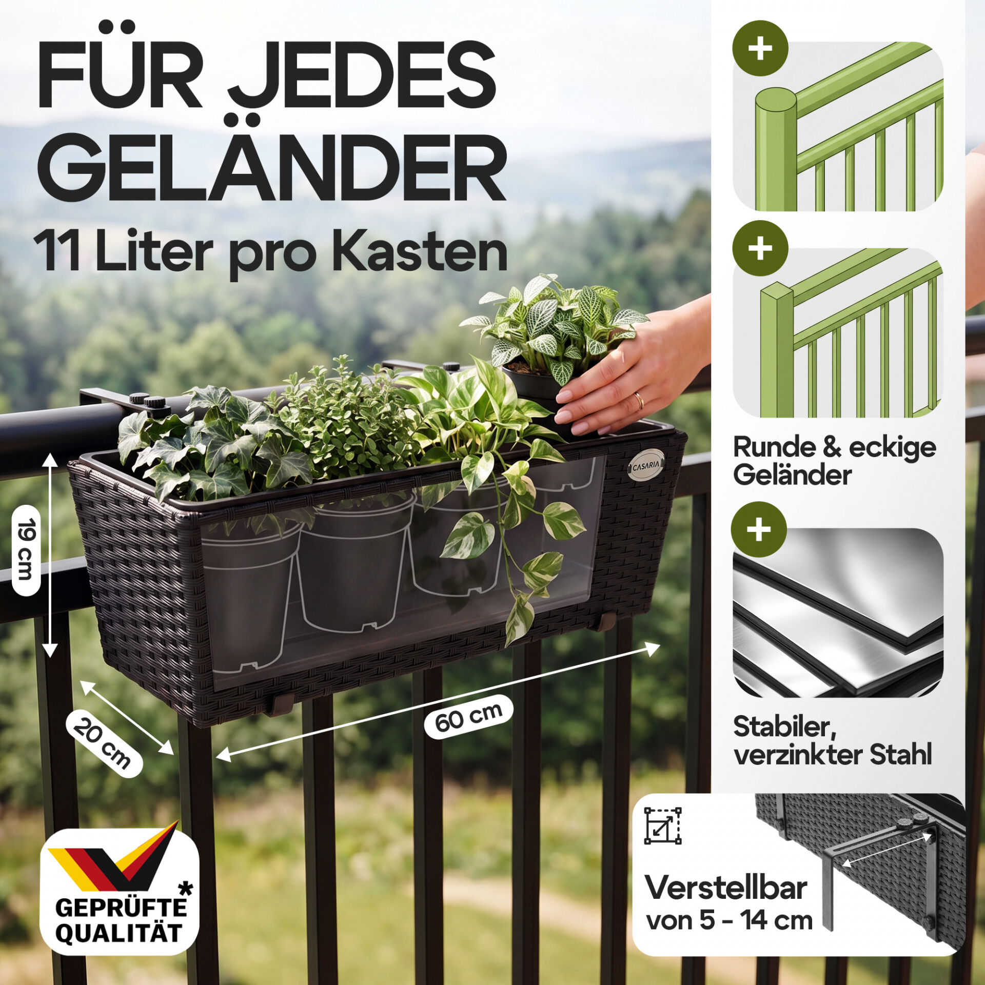 Polyrattan Blumenkasten 2er-Set Schwarz