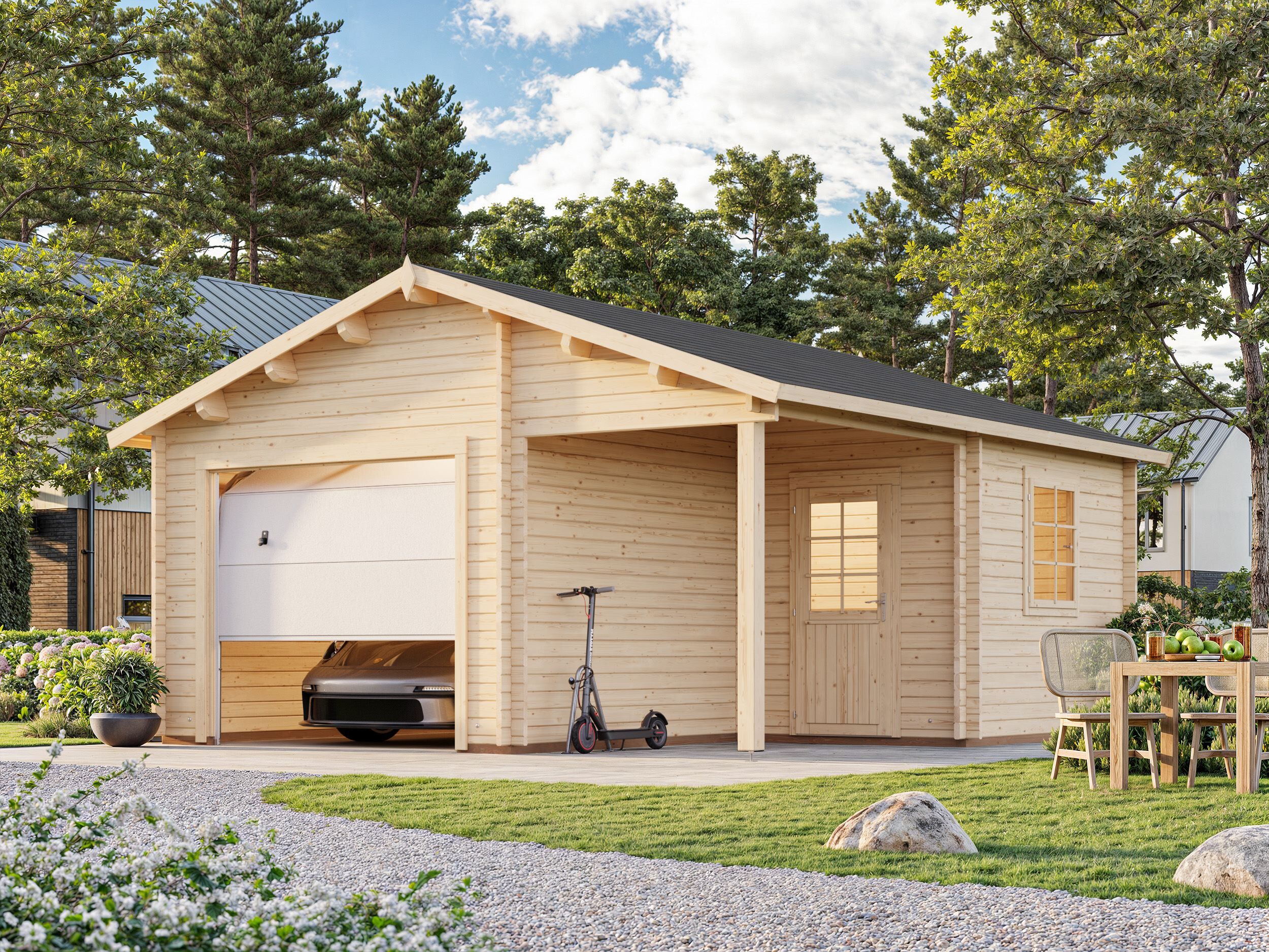 Palmako Holzgarage Roger 21,9+5,2 m² mit Sektionaltor