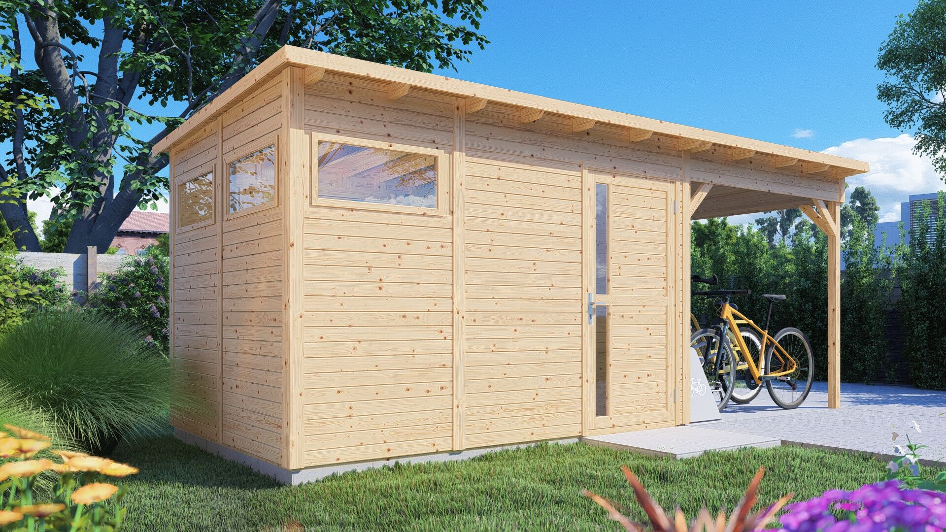 Gartenhaus Holz Pentus 3 Lounge naturbelassen 558 x 234 cm