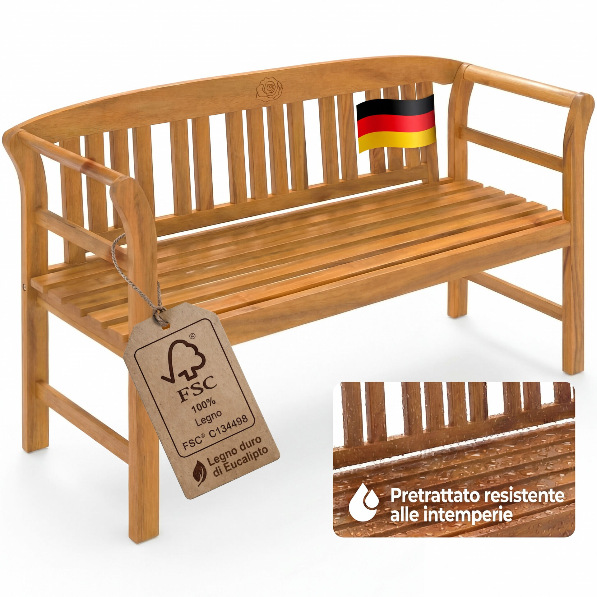Gartenbank Rose Eukalyptusholz FSC®-zertifiziert 157x45x82cm