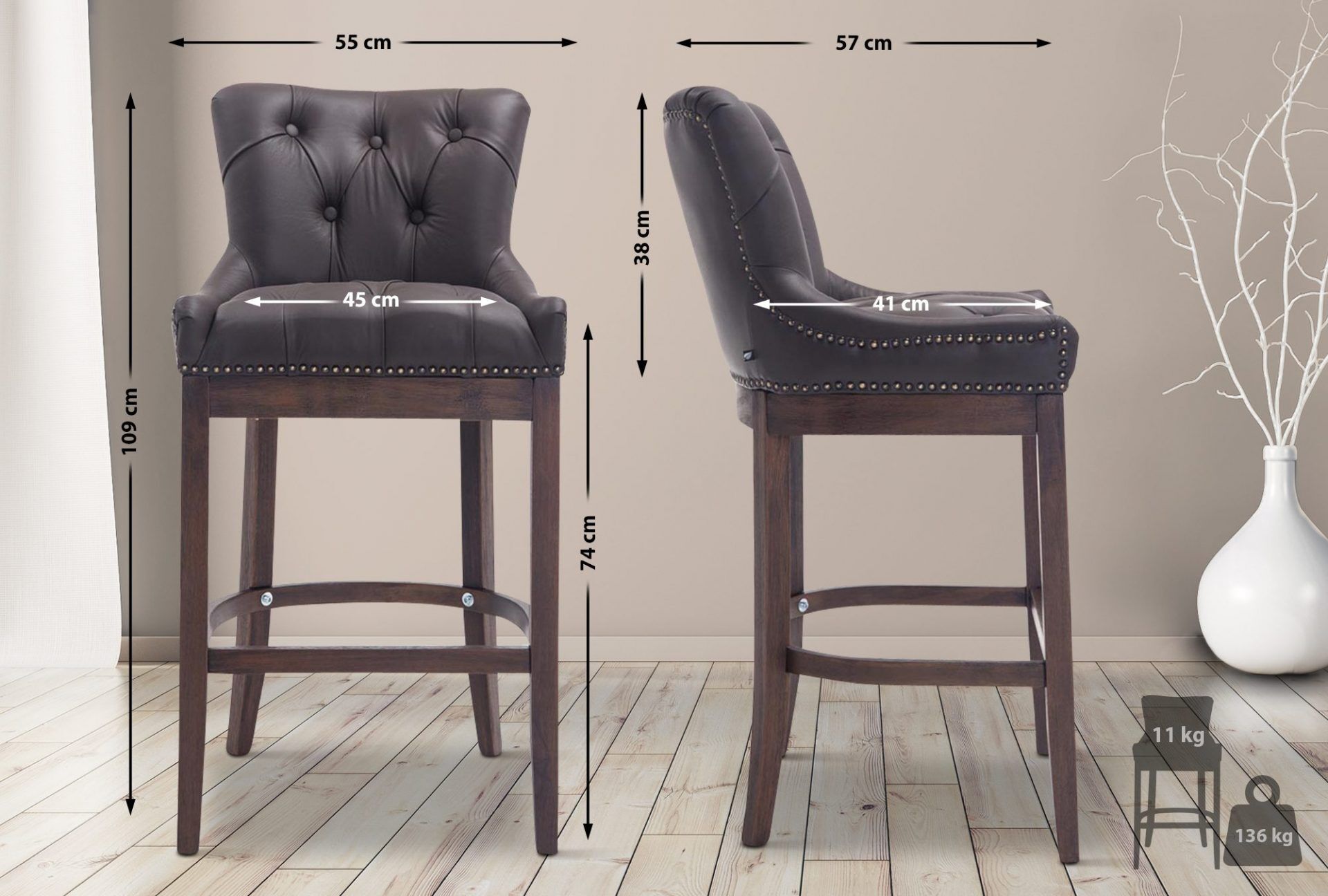 Barhocker Lakewood Echtleder, Antik, braun