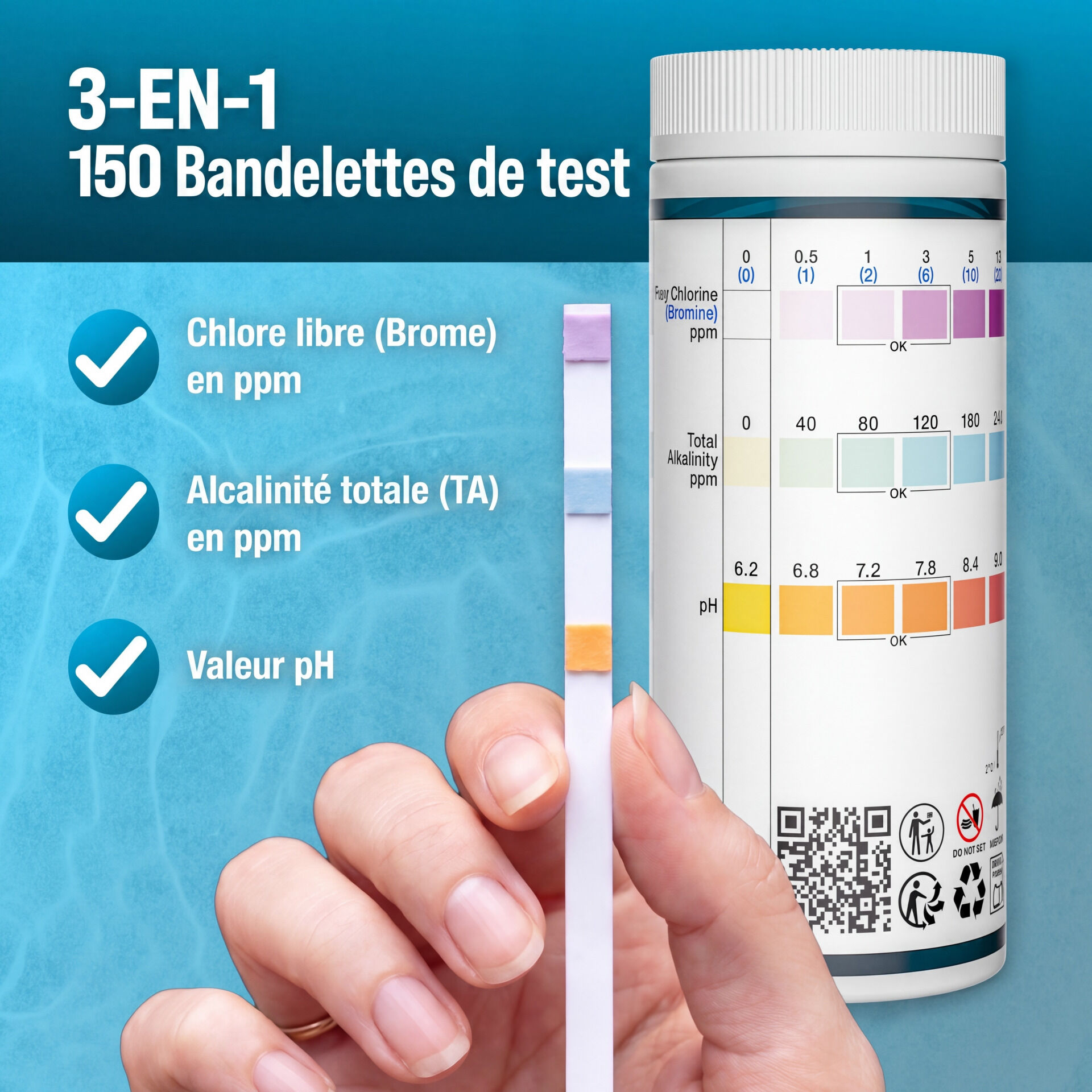 Dosierschwimmer Pool für 20-200g Tabletten inklusive 150 3in1 Teststreifen UV-Resistent Chlor Schwimmer mit Thermometer