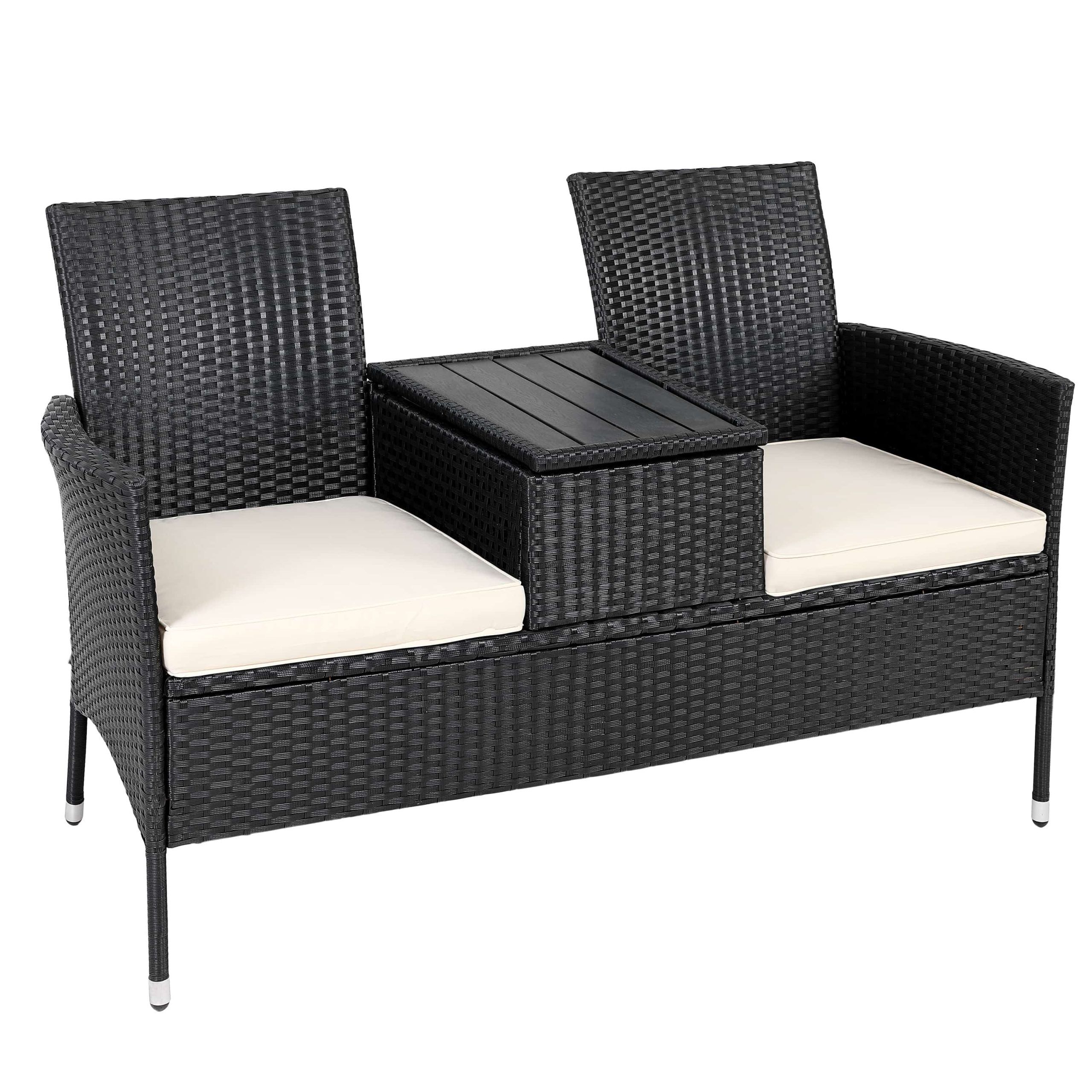 Polyrattan Kino Bank Schwarz 143x67x87cm