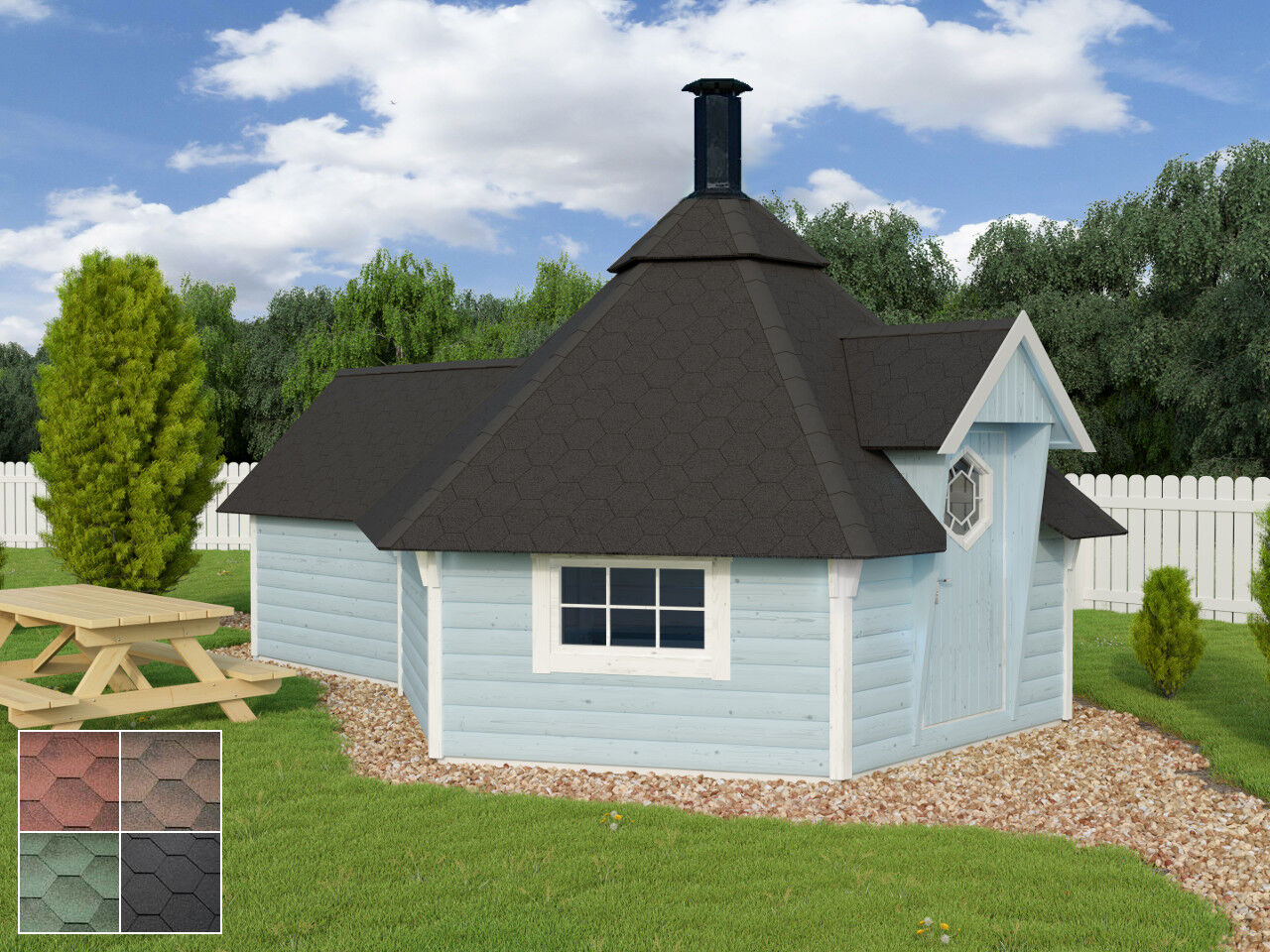 Dach 90% vorgeschindelt für Kota 9 m2 mit Anbau Modelle Finnland