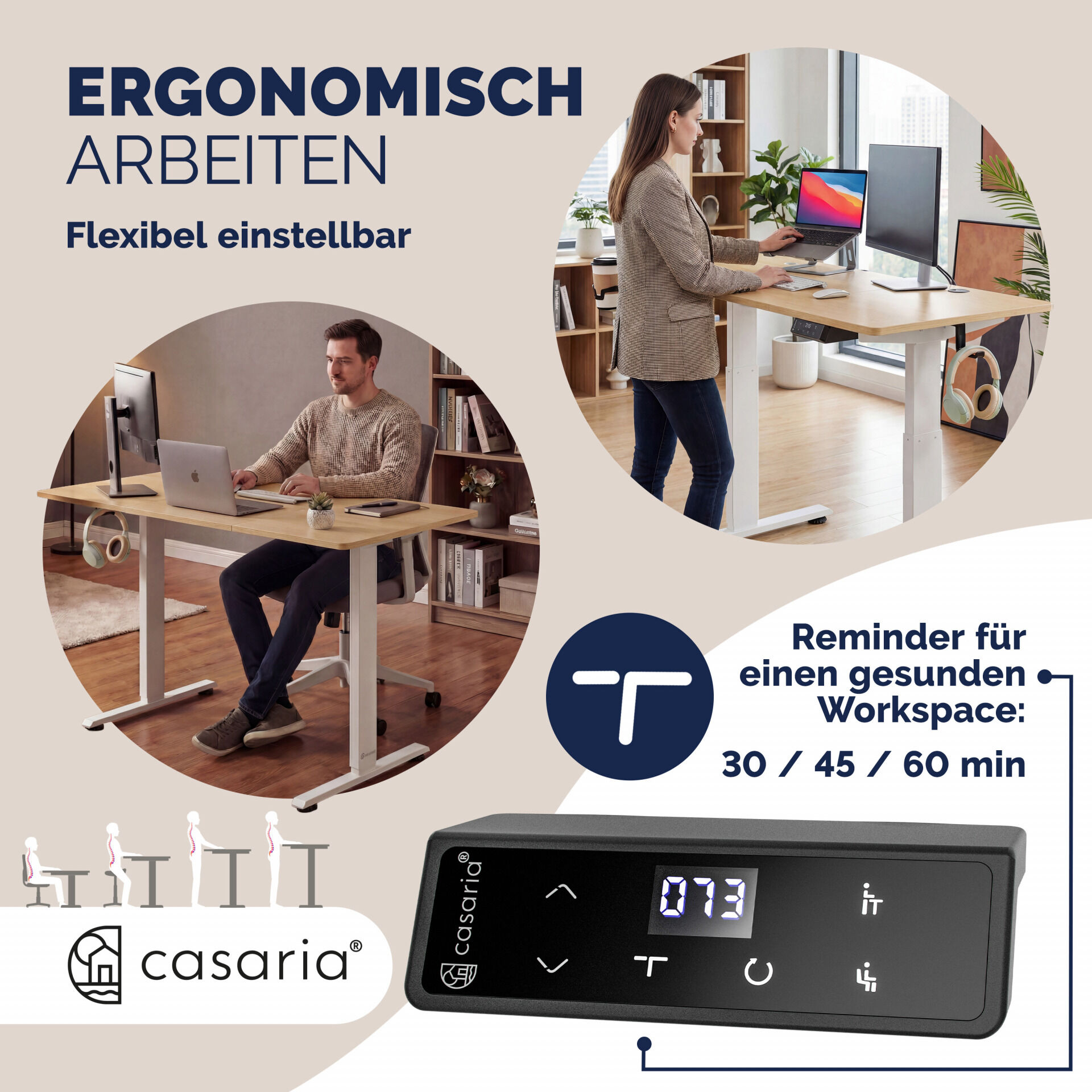 Höhenverstellbarer Schreibtisch Beige 160x75x72-117cm