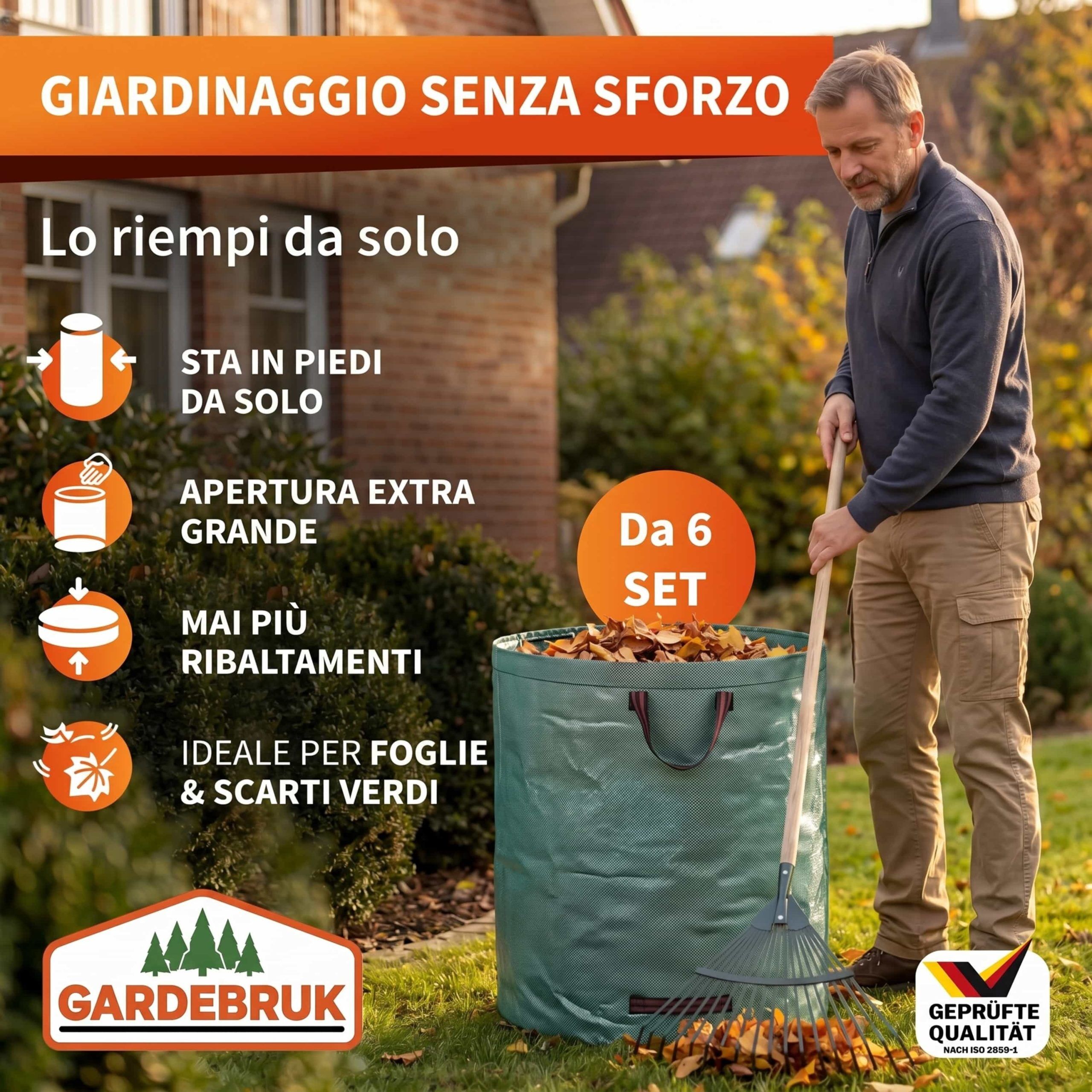 Gartenabfallsack 6er-Set Grün je 280 Liter