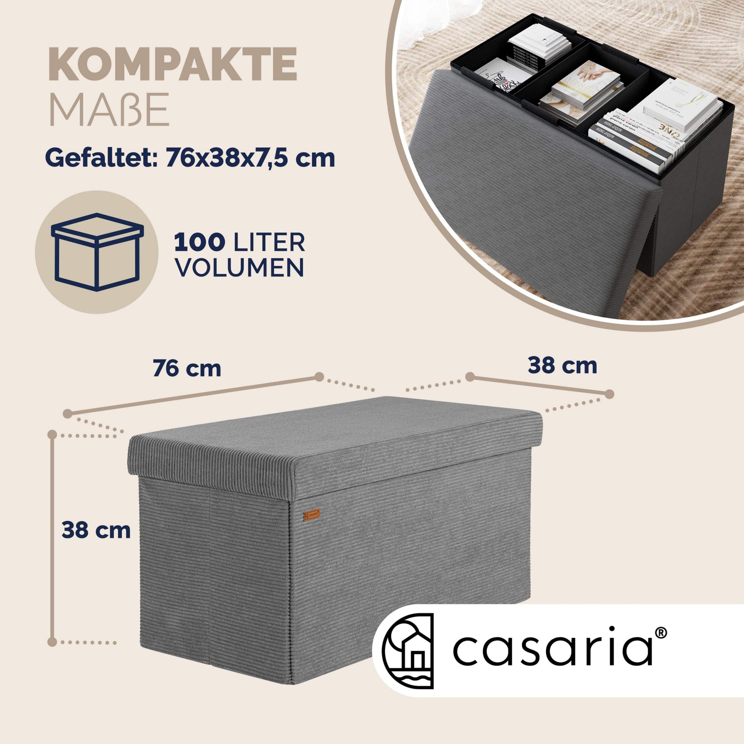 Sitzbank Anthrazit Cord 76x38x38cm MDF faltbar
