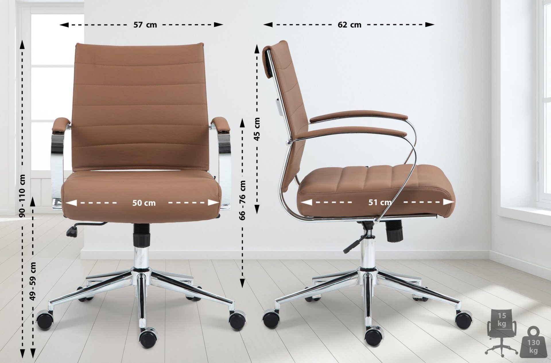 Bürostuhl Oakland Echtleder, hellbraun