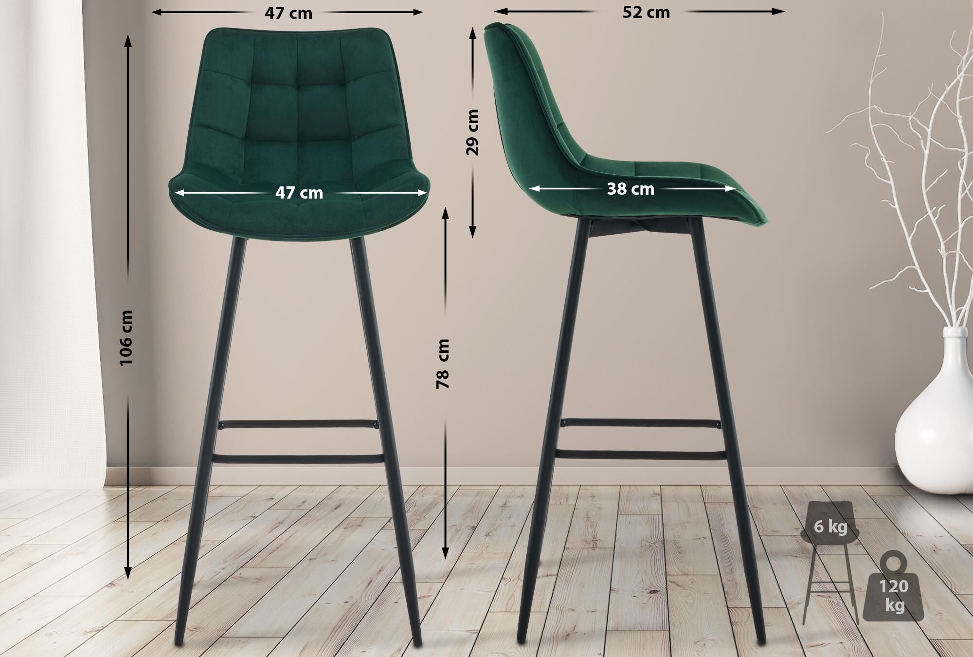 Barhocker Dartford Samt, grün