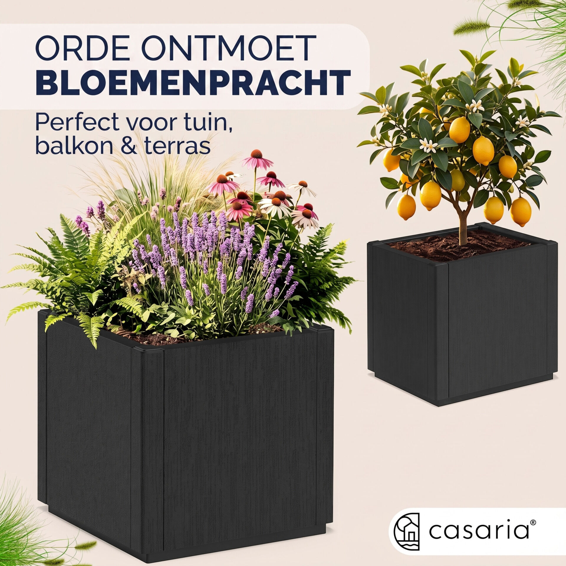 Blumentopf Ethica Anthrazit Kunststoff 36x36x35cm