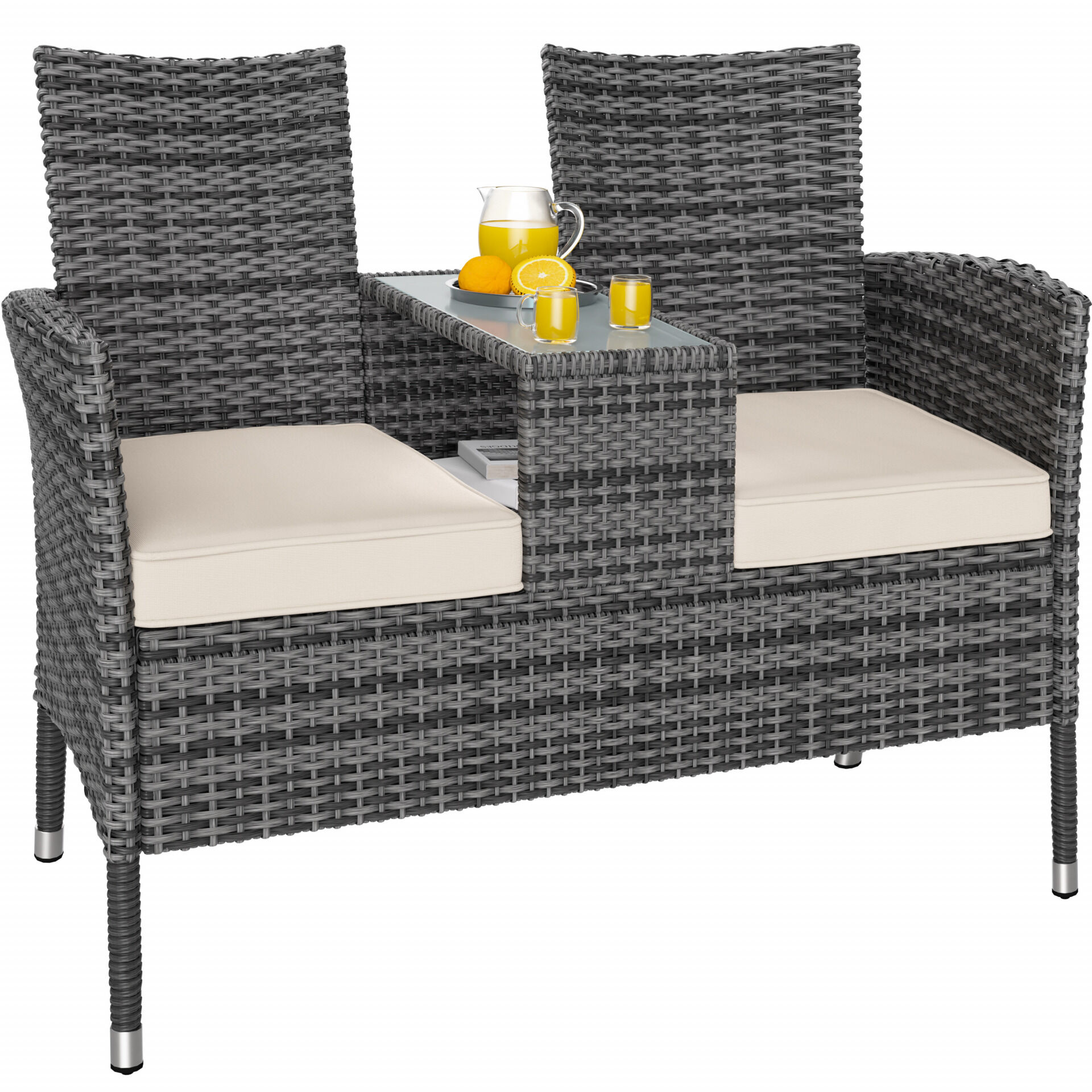 Polyrattan Kino Bank Grau/Beige 145x58x87cm