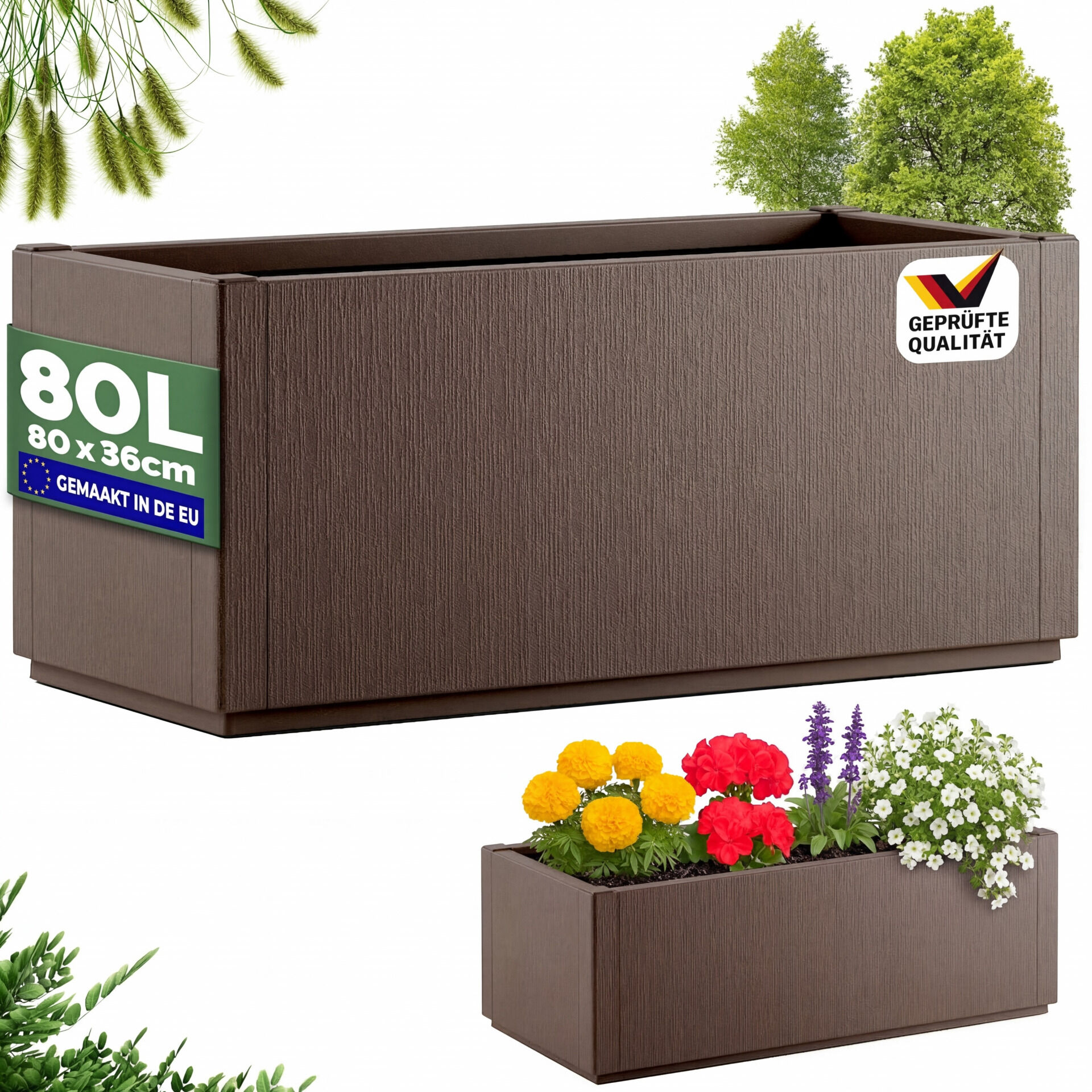 Blumentopf Ethica Braun Kunststoff 80x36x36cm