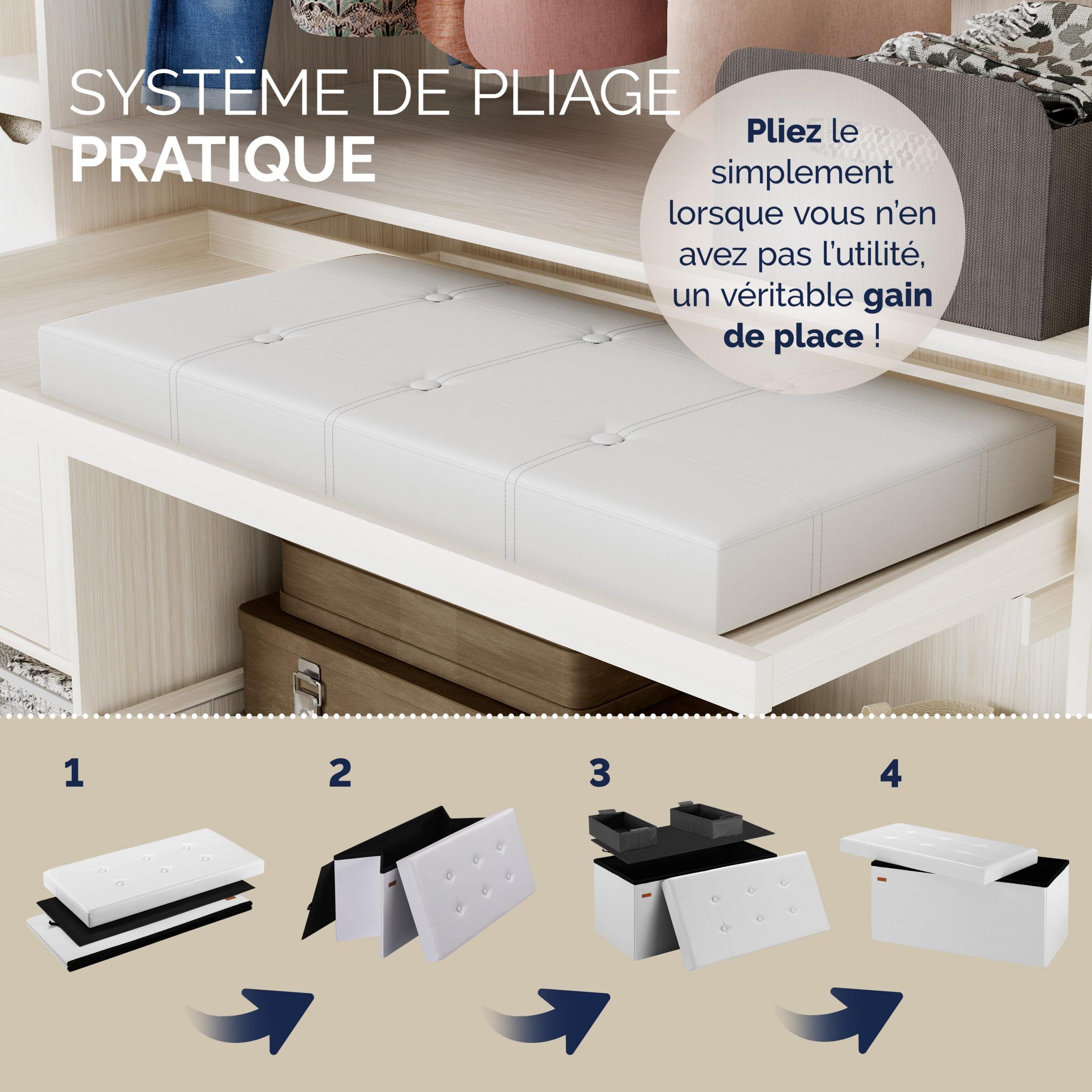 Sitzbank Weiß 80x40x40cm MDF faltbar