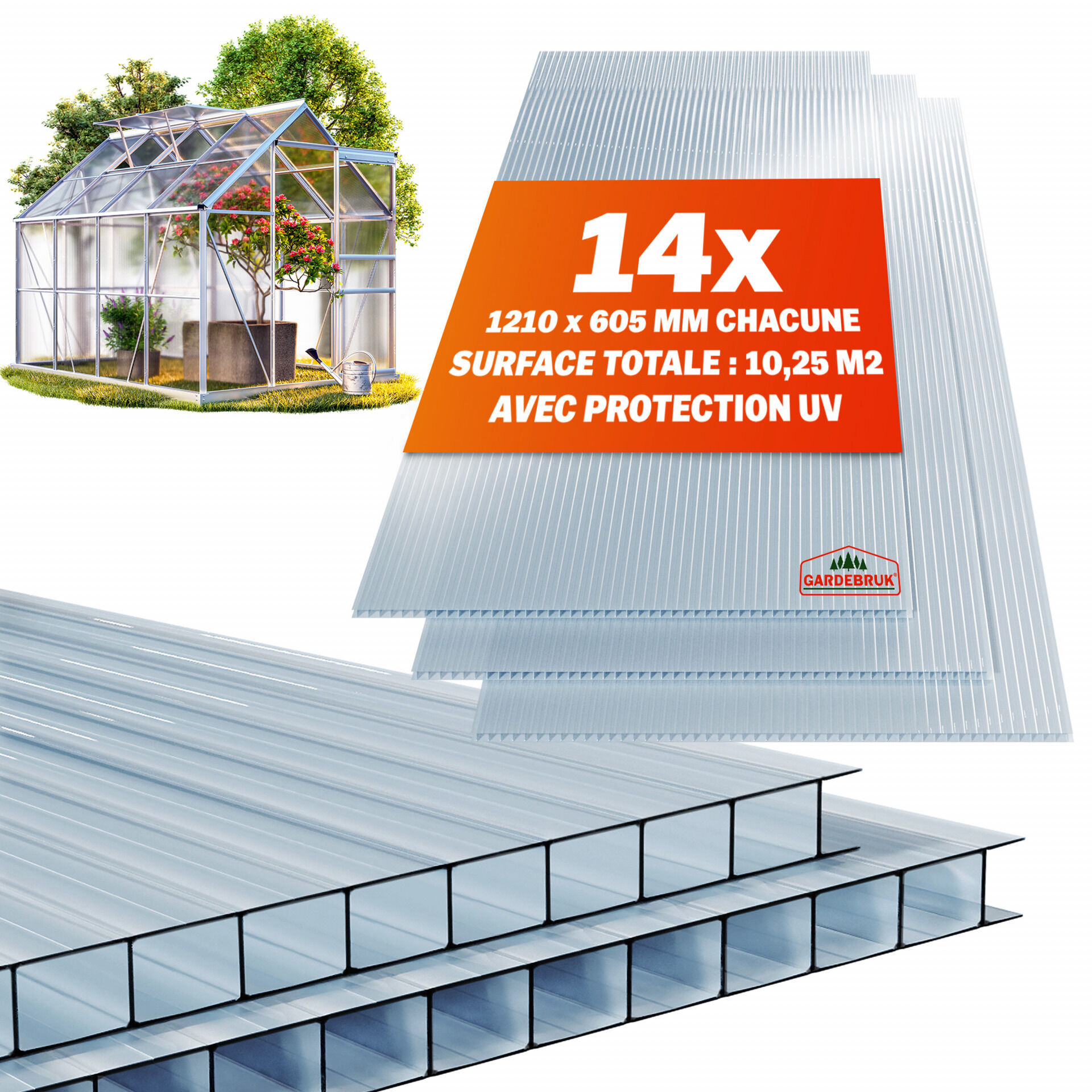 Doppelstegplatten 14er-Set 4mm transparent 25m² UV-beständig bruchfest