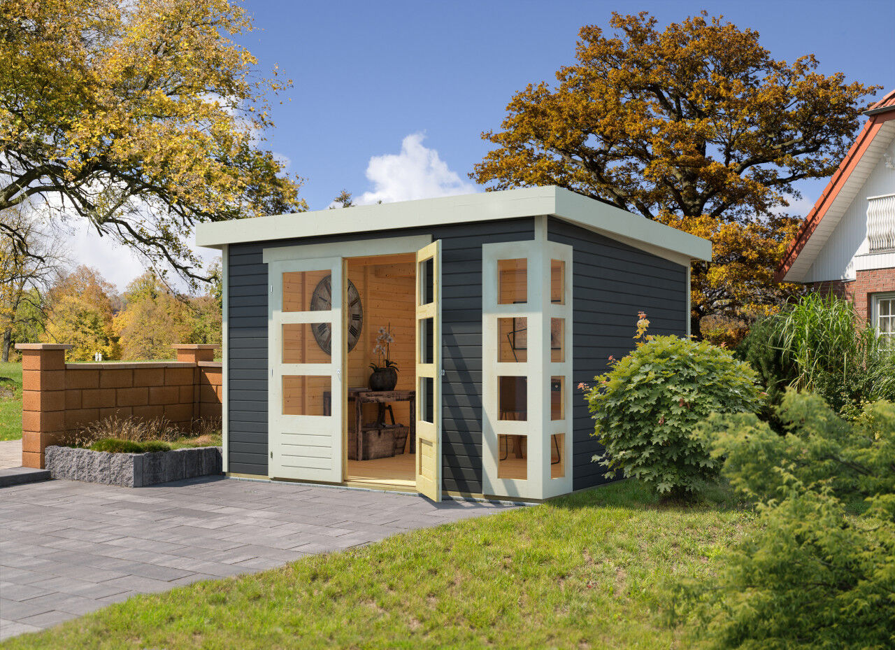 Flachdach Gartenhaus Kerko 6 terragrau