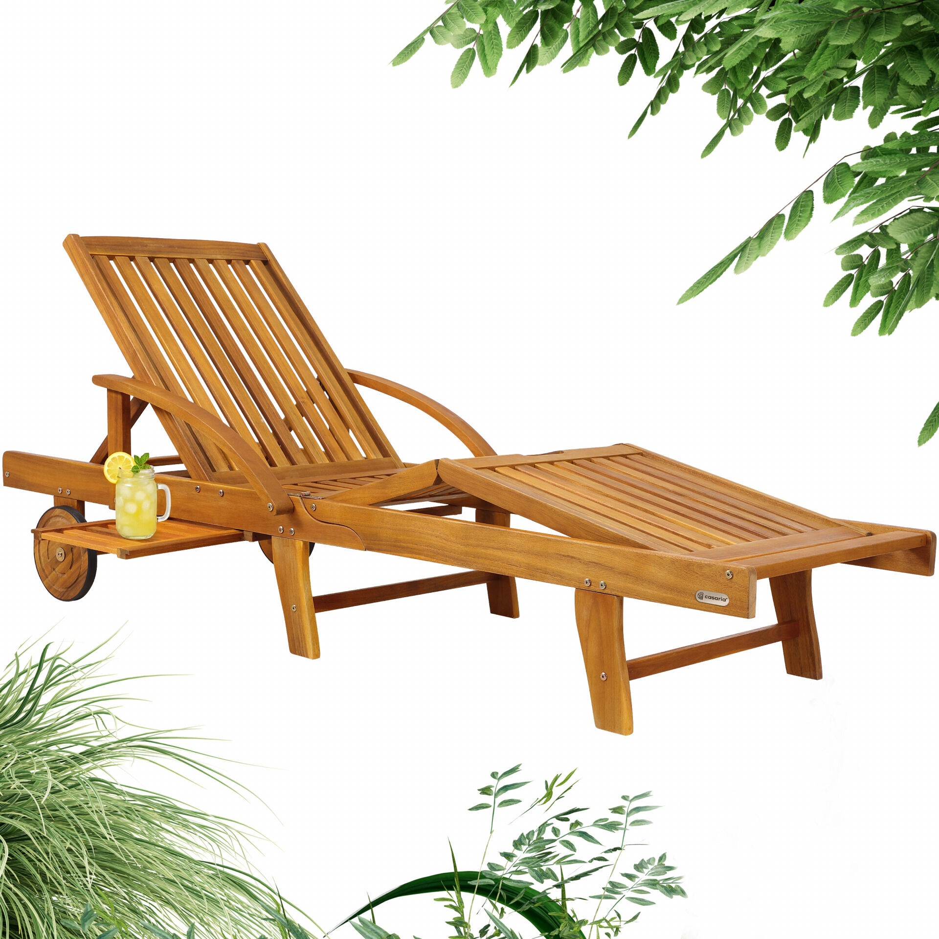 Gartenliege klappbar verstellbar Akazienholz mit Ausziehtisch Rollen