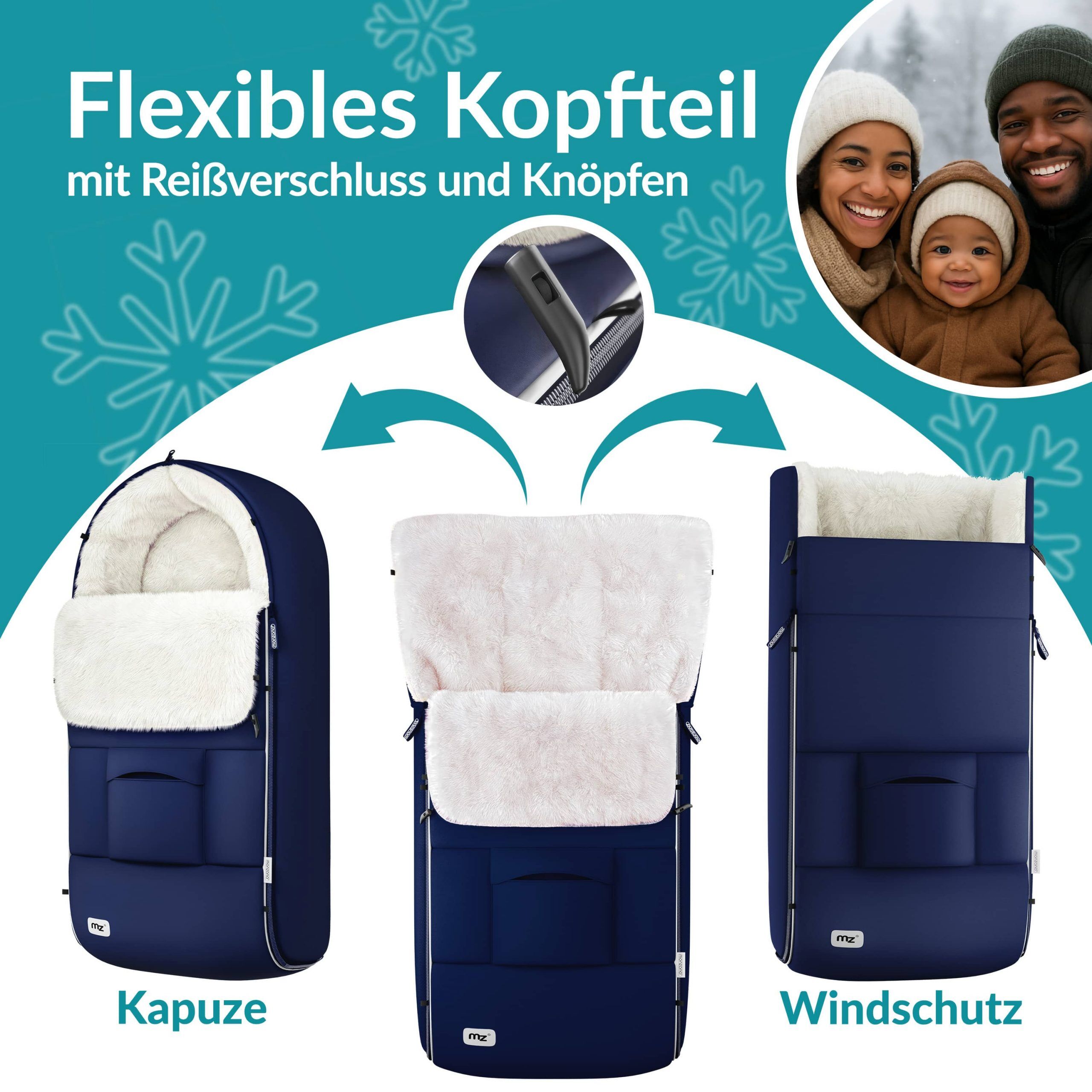 Babyfußsack Marine gefüttert Kinderwagen geeignet