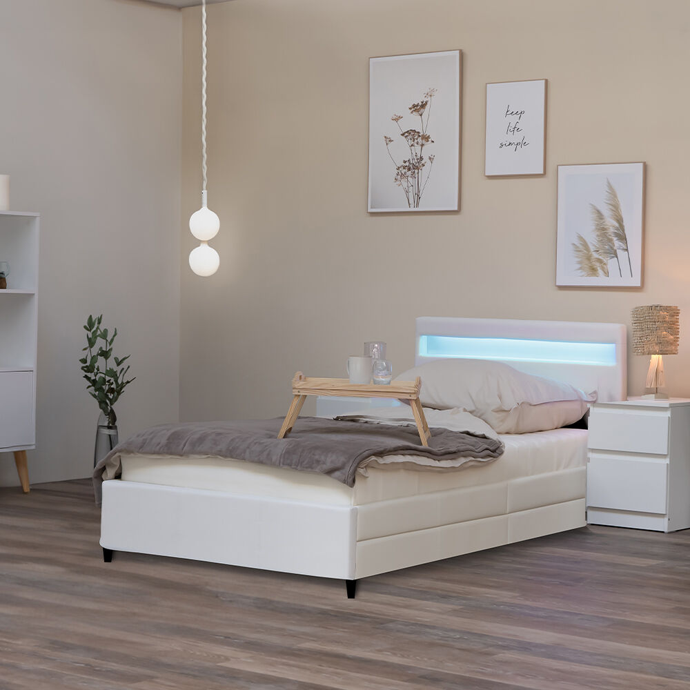LED Bett mit Schubladen und Matratze NUBE - 90 x 200 cm Weiß