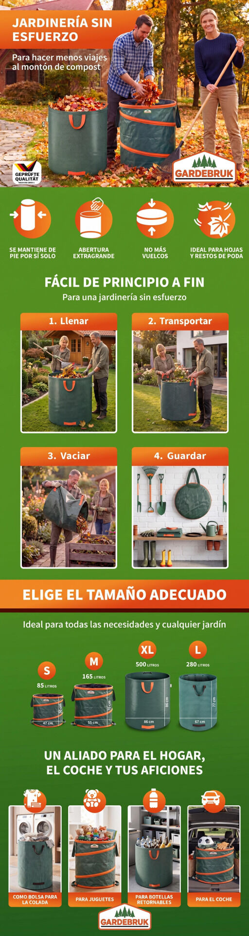 Popup Gartenabfallsack 3er-Set Grün je 85 Liter