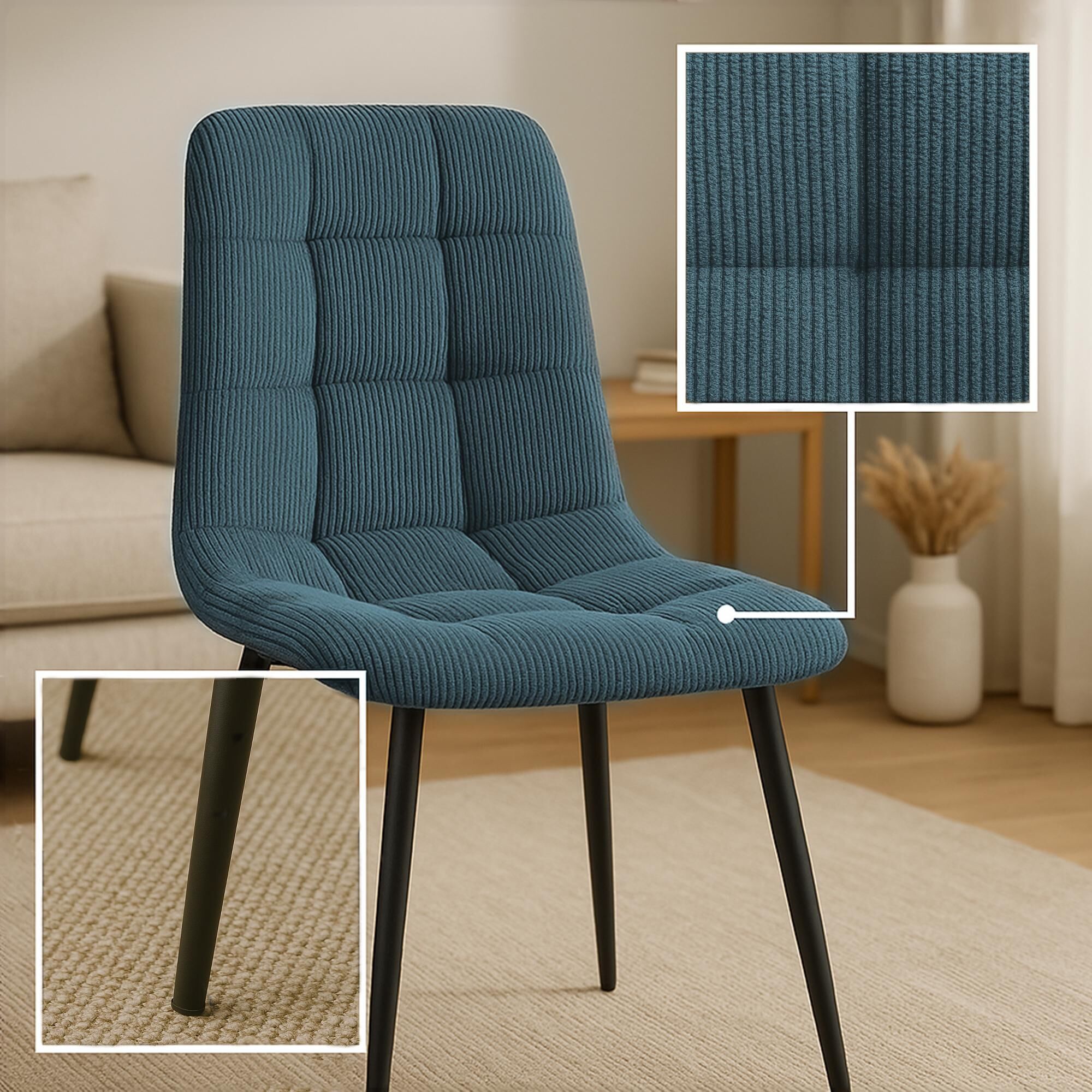 2er Set Esszimmerstuhl Antibes Cord, blau