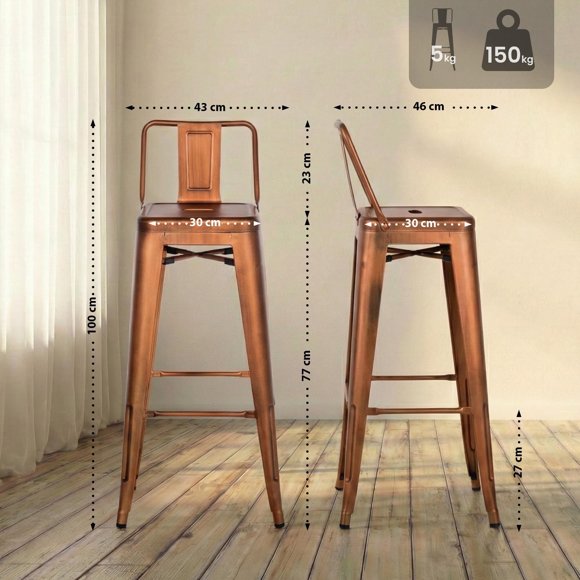 2er Set Barhocker Mason, kupfer