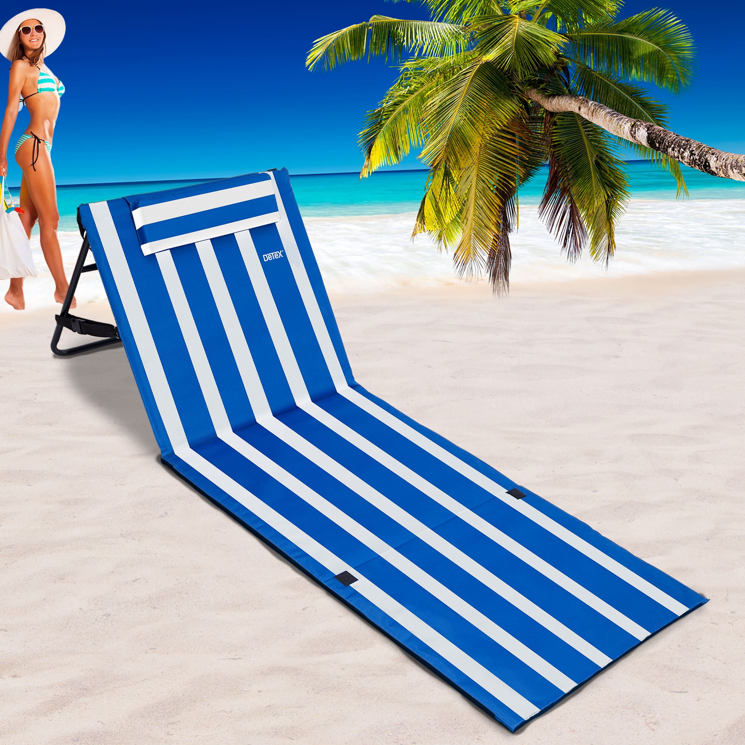 Strandmatte Blau/Weiß 158x56x46cm gepolstert