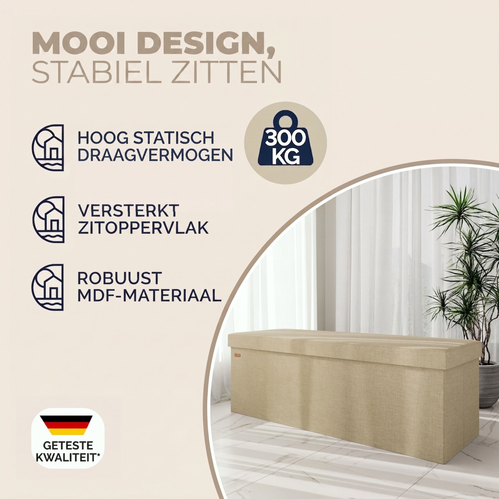 Sitzbank Beige 115x38x38cm MDF faltbar